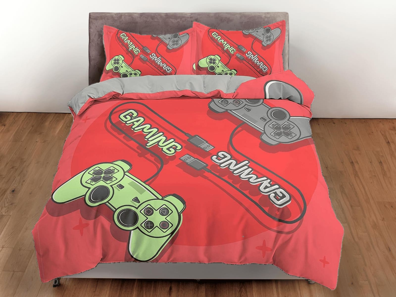 Gaming connection gamers bedding red duvet cover, video gamer boyfriend gift bedding set full king queen twin, boys bedroo…