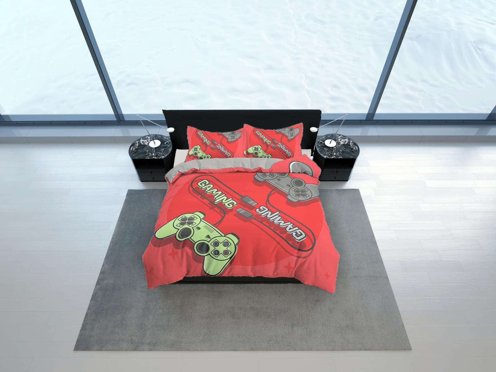 Gaming connection gamers bedding red duvet cover, video gamer boyfriend gift bedding set full king queen twin, boys bedroo…