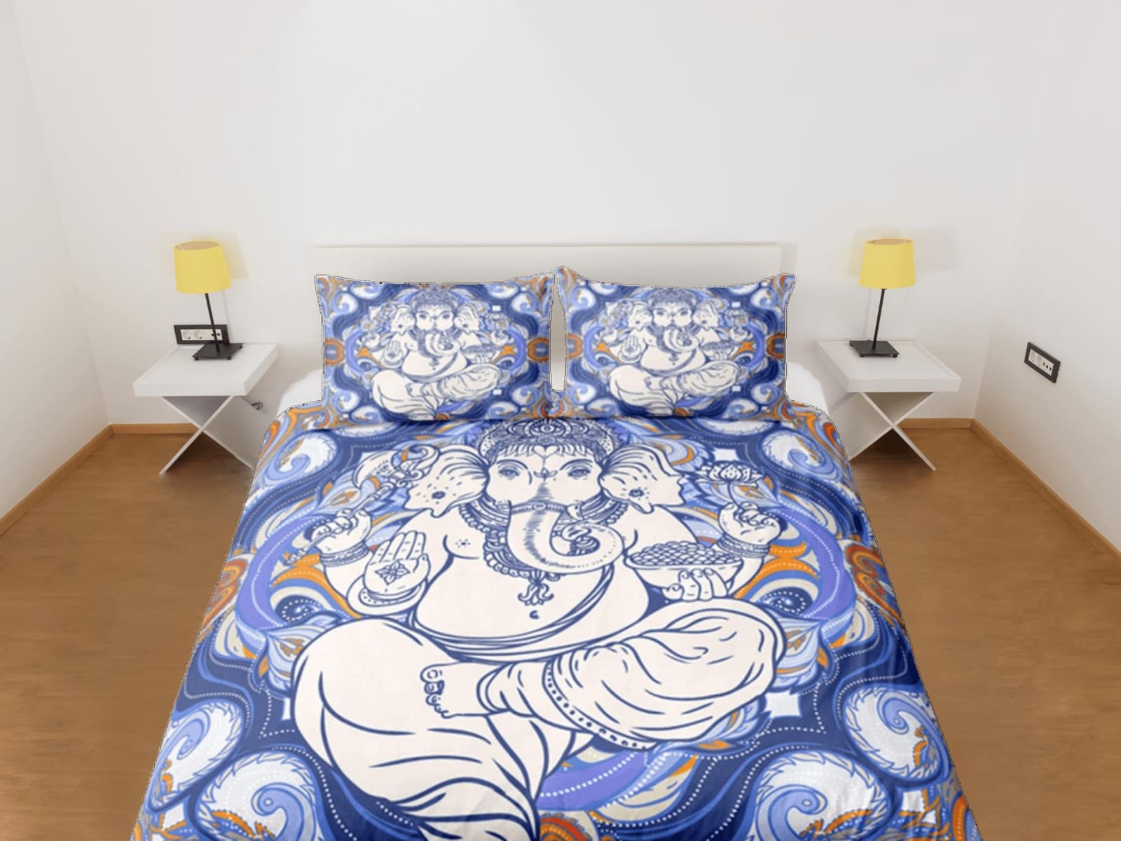 Ganesha Blue Duvet Cover Set Indian Decor, Bedspread Elephant Gift Bedding