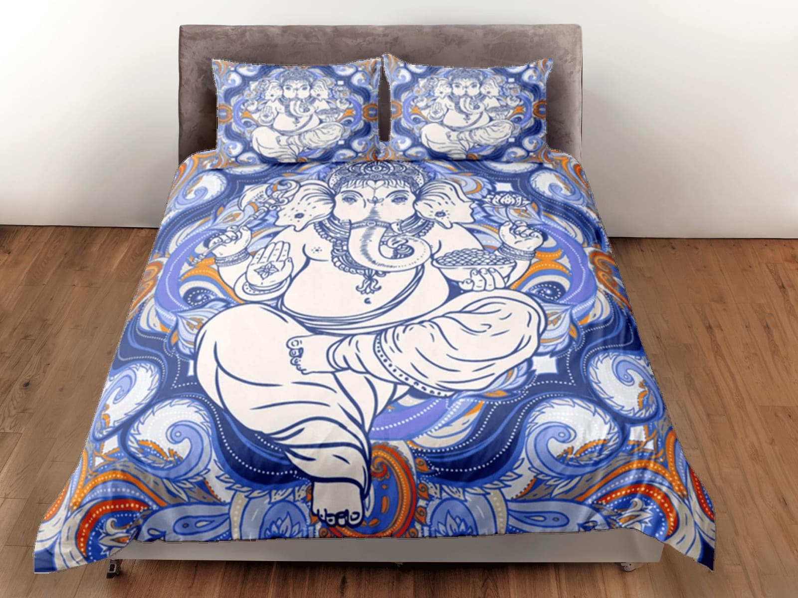 Ganesha Blue Duvet Cover Set Indian Decor, Bedspread Elephant Gift Bedding