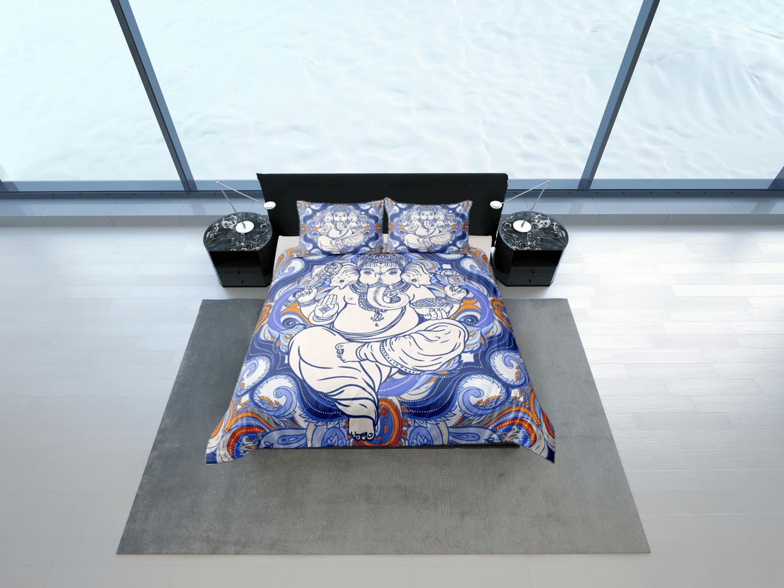 Ganesha Blue Duvet Cover Set Indian Decor, Bedspread Elephant Gift Bedding