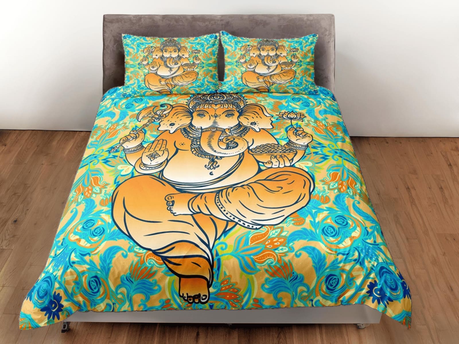Ganesha Green Duvet Cover Set Indian Decor, Bedspread Elephant Gift Bedding Comforter Cover Bedding