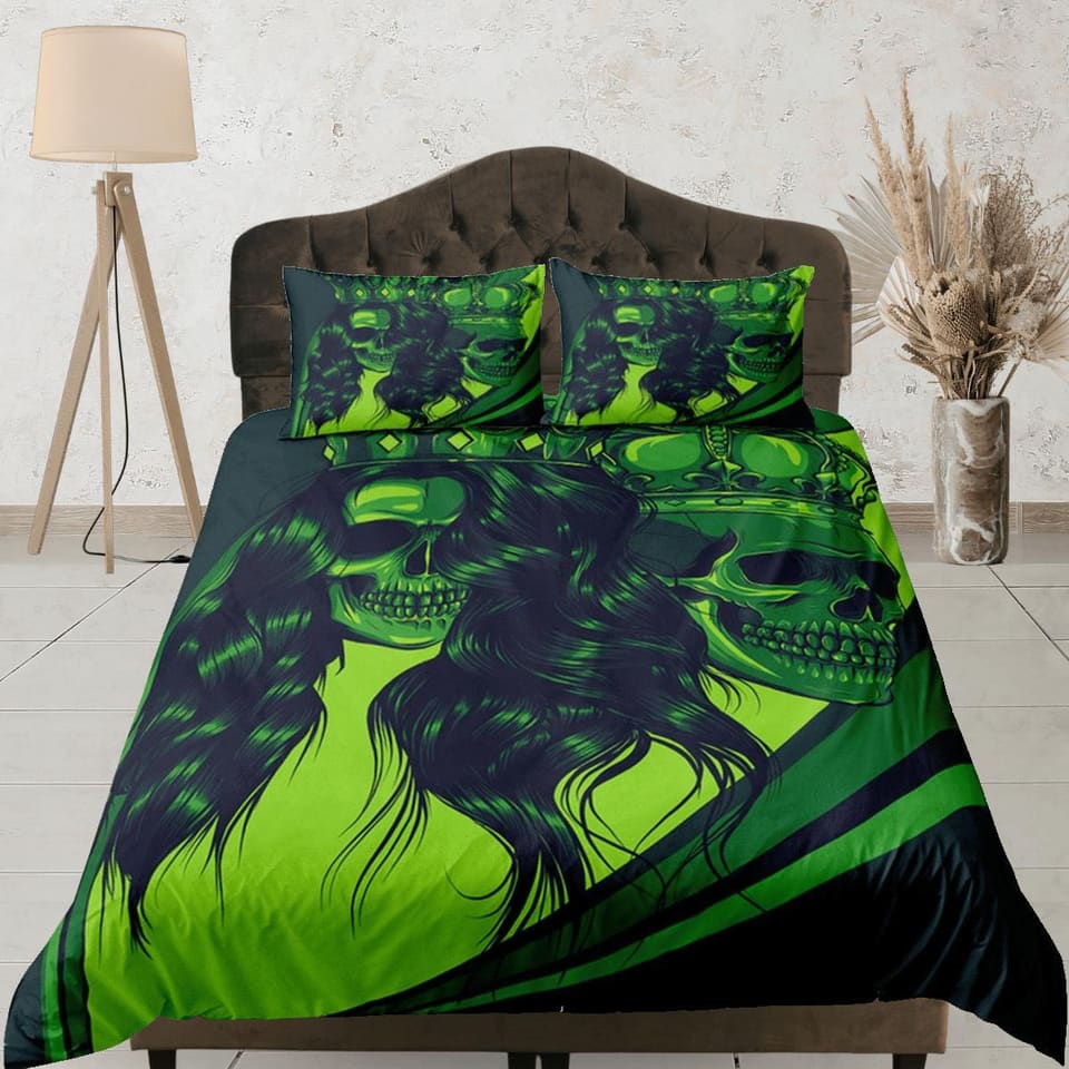 Gangster Skull Green Duvet Cover Set Bedspread, Dorm Bedding with Pillowcase
