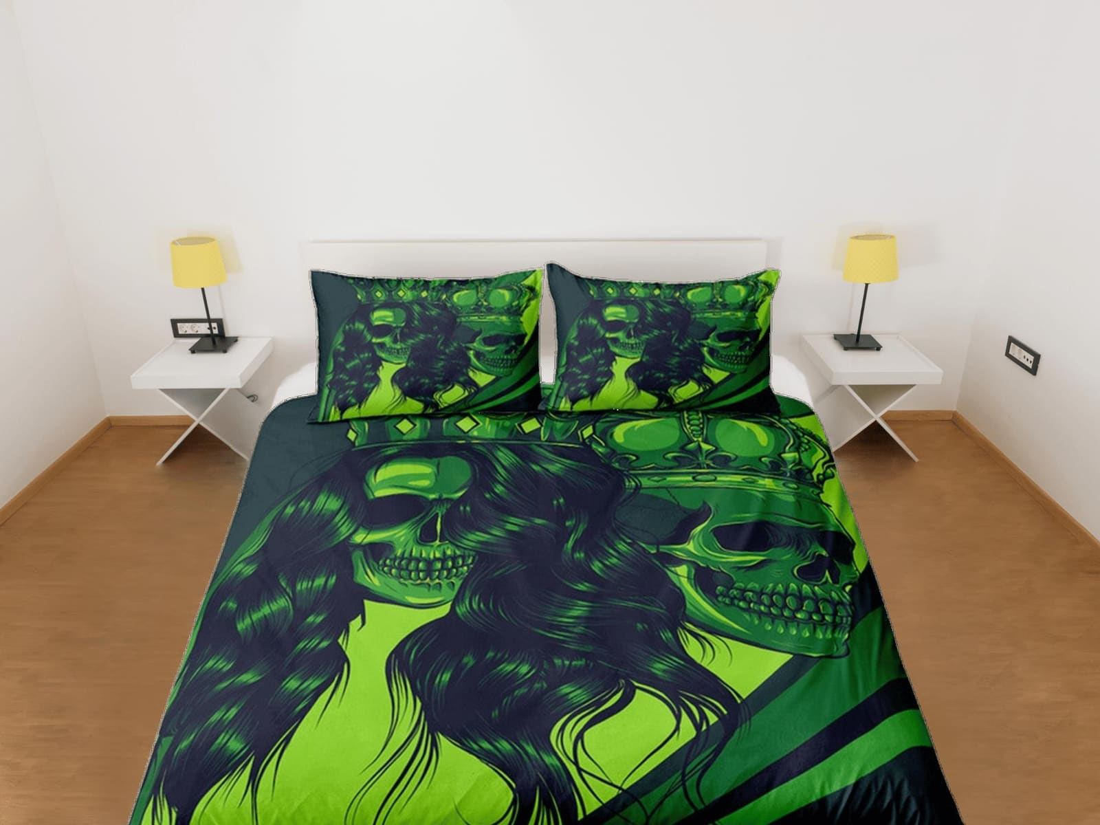 Gangster Skull Green Duvet Cover Set Bedspread, Dorm Bedding with Pillowcase