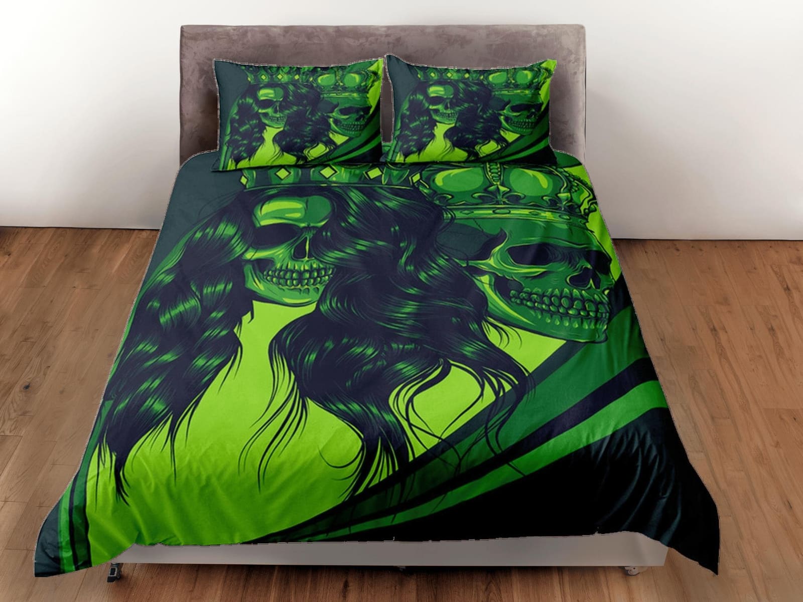 Gangster Skull Green Duvet Cover Set Bedspread, Dorm Bedding with Pillowcase