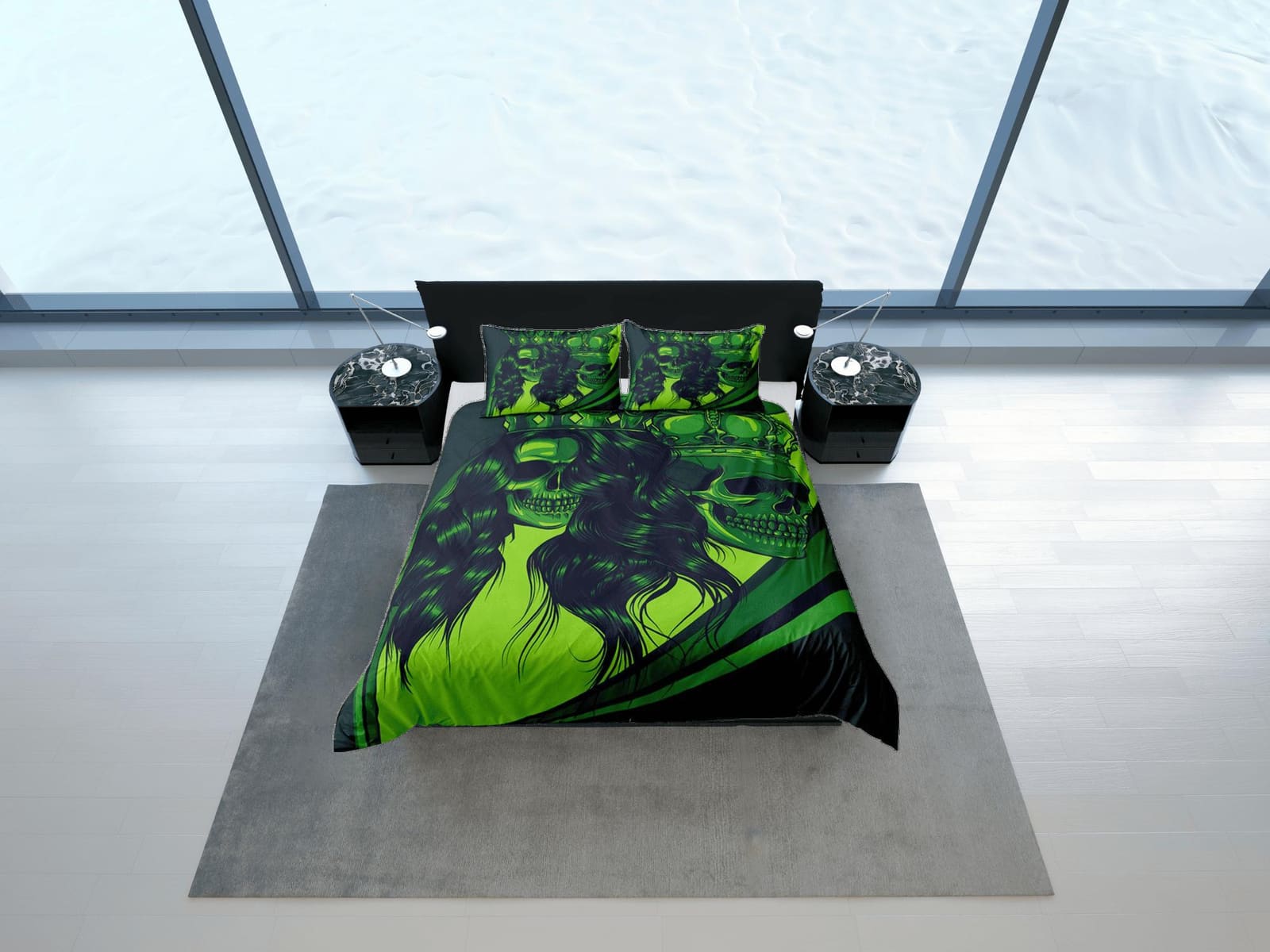 Gangster Skull Green Duvet Cover Set Bedspread, Dorm Bedding with Pillowcase