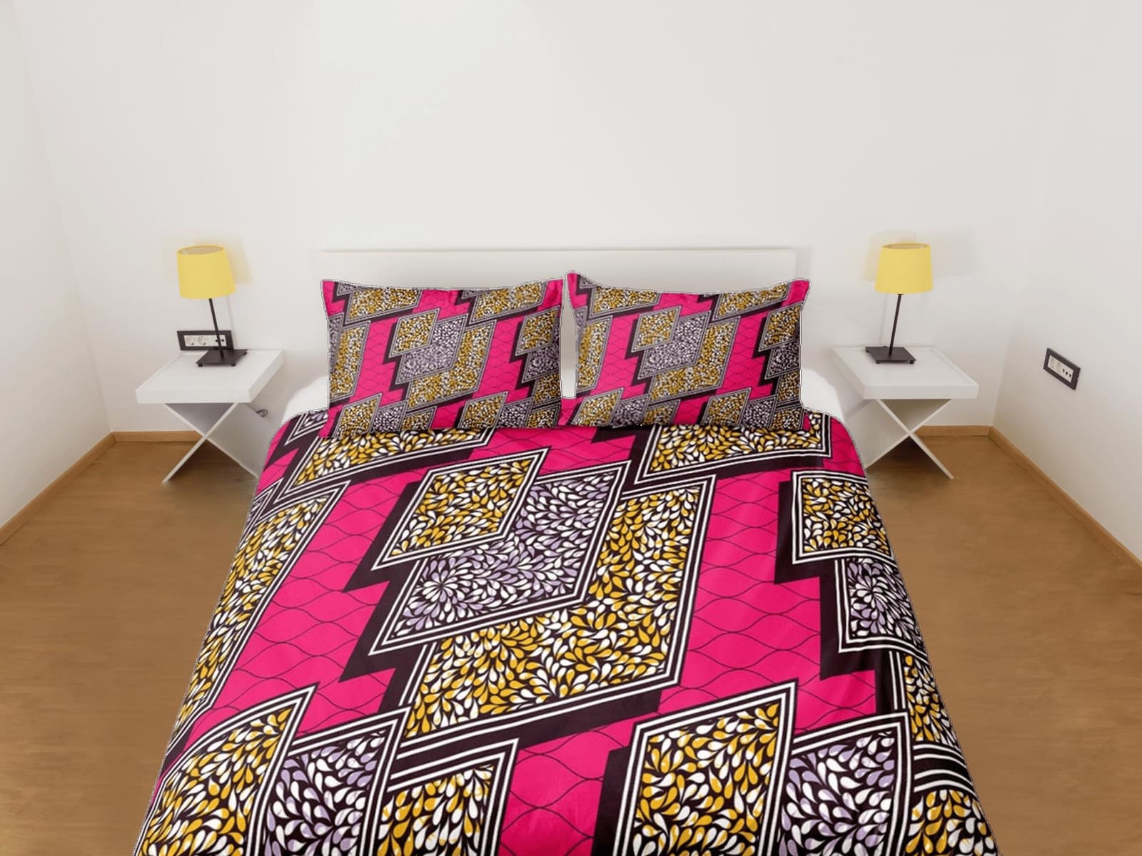 Geometric african pink bedding set duvet cover, boho bedding african ethnic tribal designs, afrocentric designer bedding,…