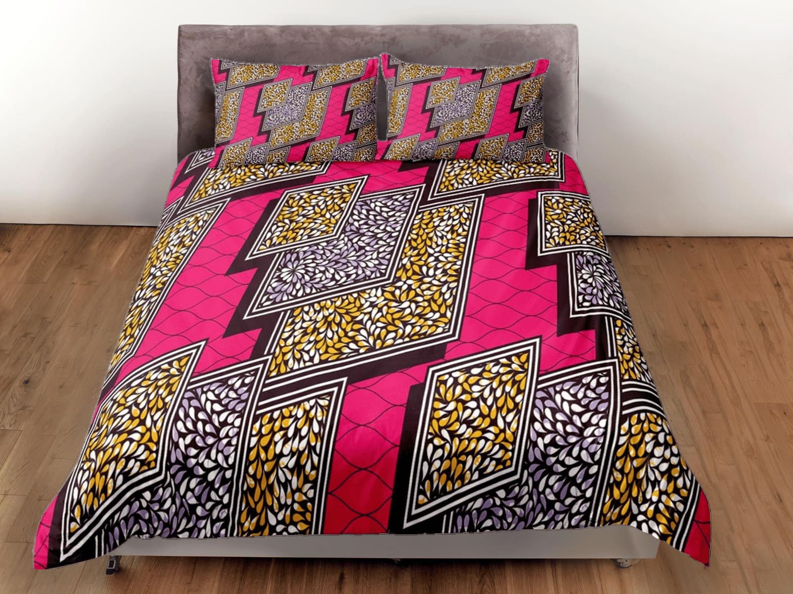 Geometric african pink bedding set duvet cover, boho bedding african ethnic tribal designs, afrocentric designer bedding,…