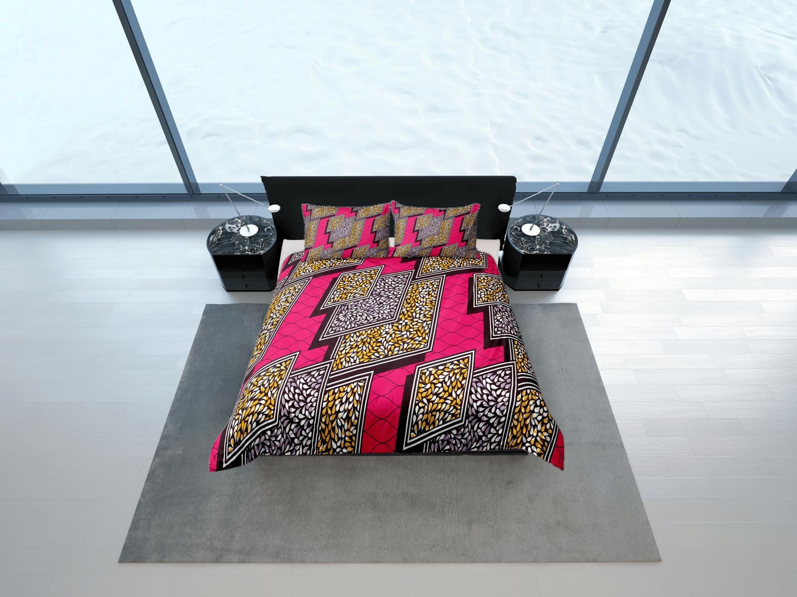 Geometric african pink bedding set duvet cover, boho bedding african ethnic tribal designs, afrocentric designer bedding,…