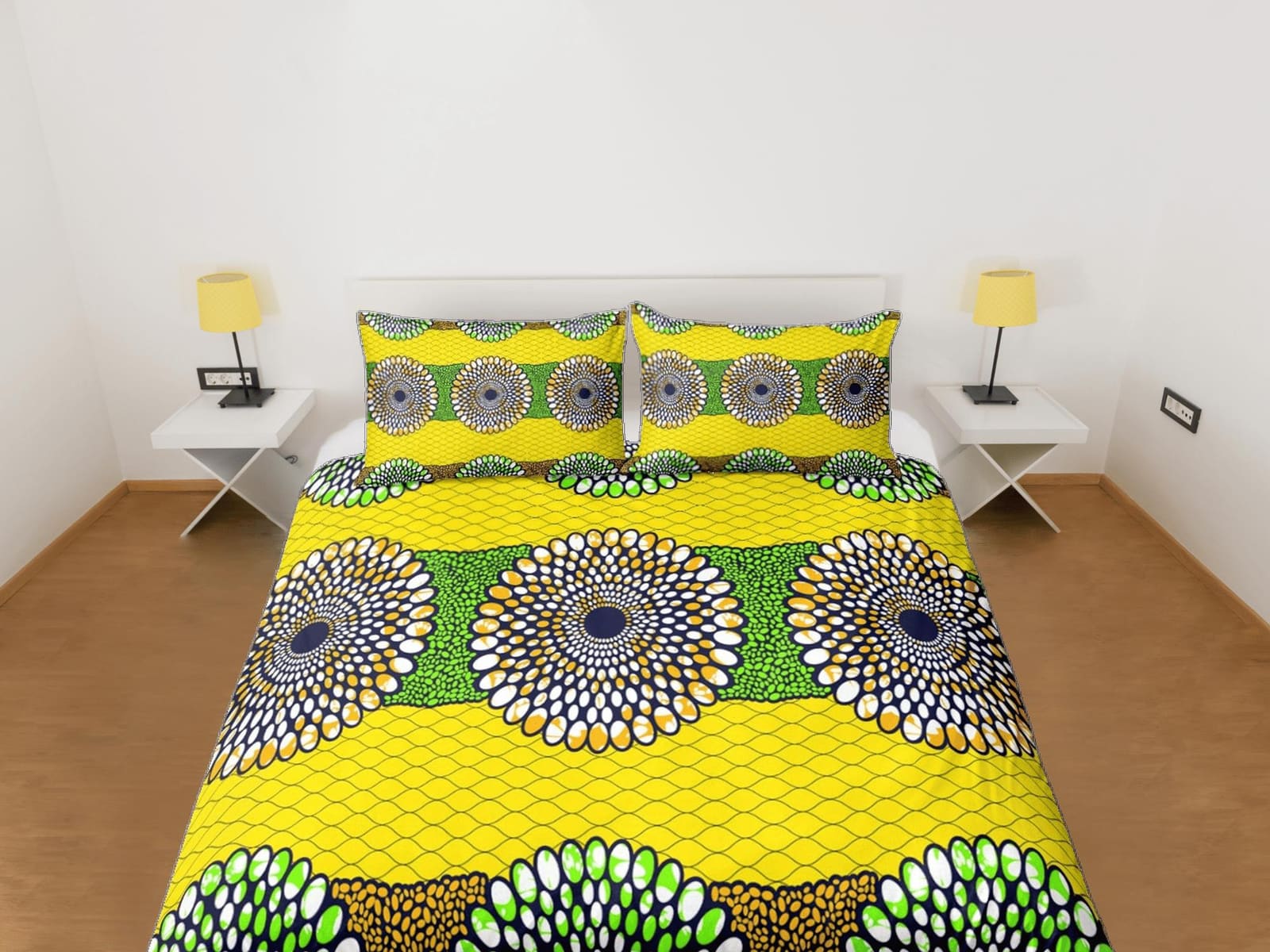 Geometric circles african yellow bedding set duvet cover, boho bedding ethnic tribal design, afrocentric designer bedding…