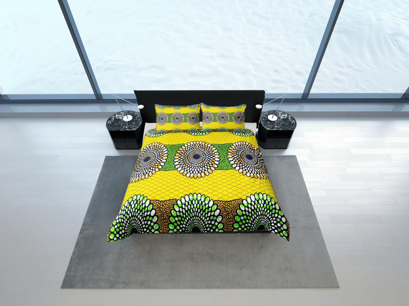 Geometric circles african yellow bedding set duvet cover, boho bedding ethnic tribal design, afrocentric designer bedding…
