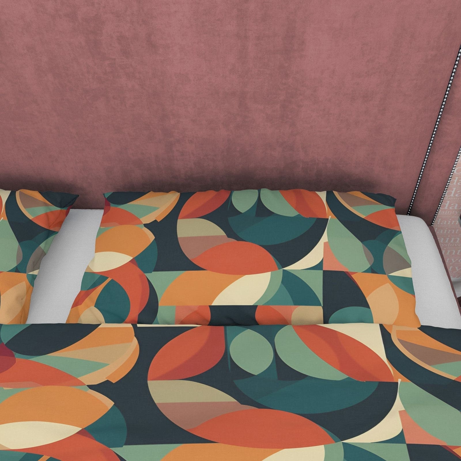 Geometric Cotton Duvet Cover, Retro Bedding Set, Abstract Botanical Color Quilt Cover, Unique Green Brown Vintage Bedsprea…