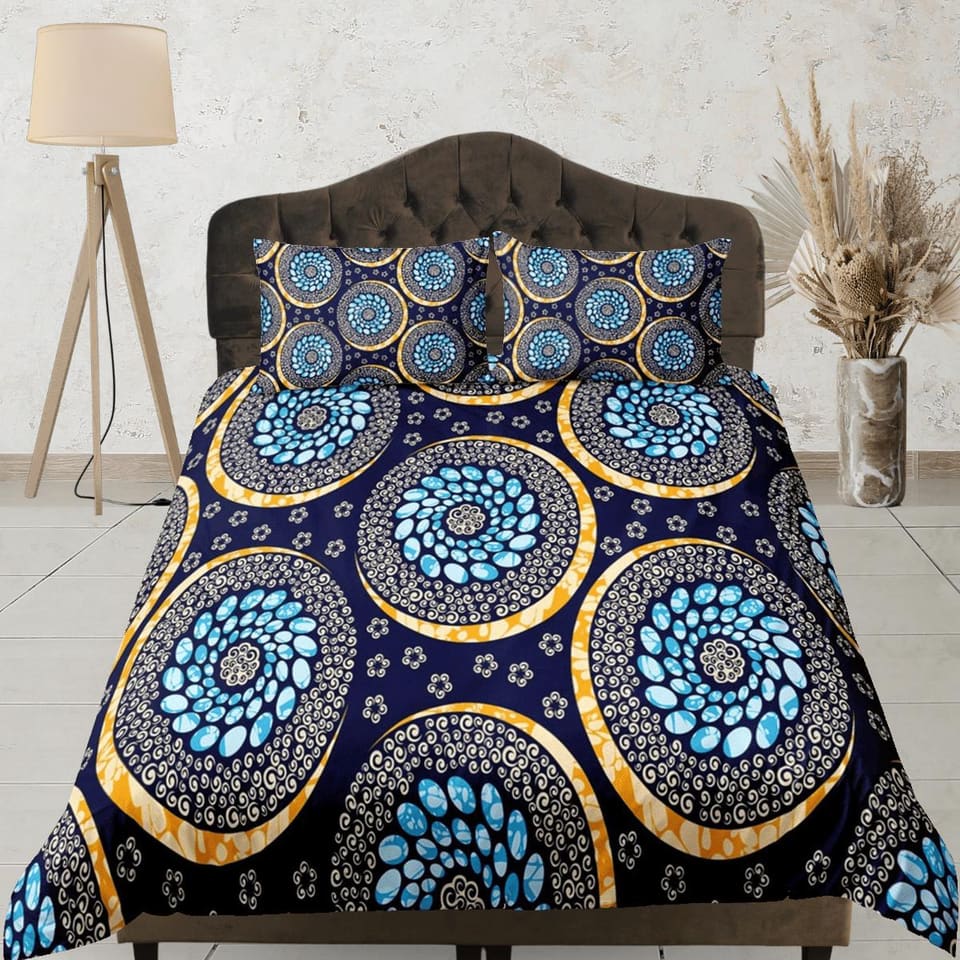 Geometric dandelion african bedding set duvet cover, boho bedding, ethnic tribal designs, afrocentric designer bedding, so…