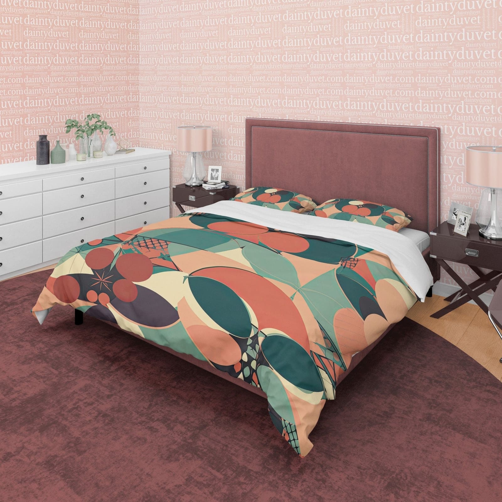 Geometric Retro Bedding Set, Autumn Color Duvet Cover, 70s Nostalgia Quilt Cover, Abstract Bedspread, Unique Bed Cover, Zi…