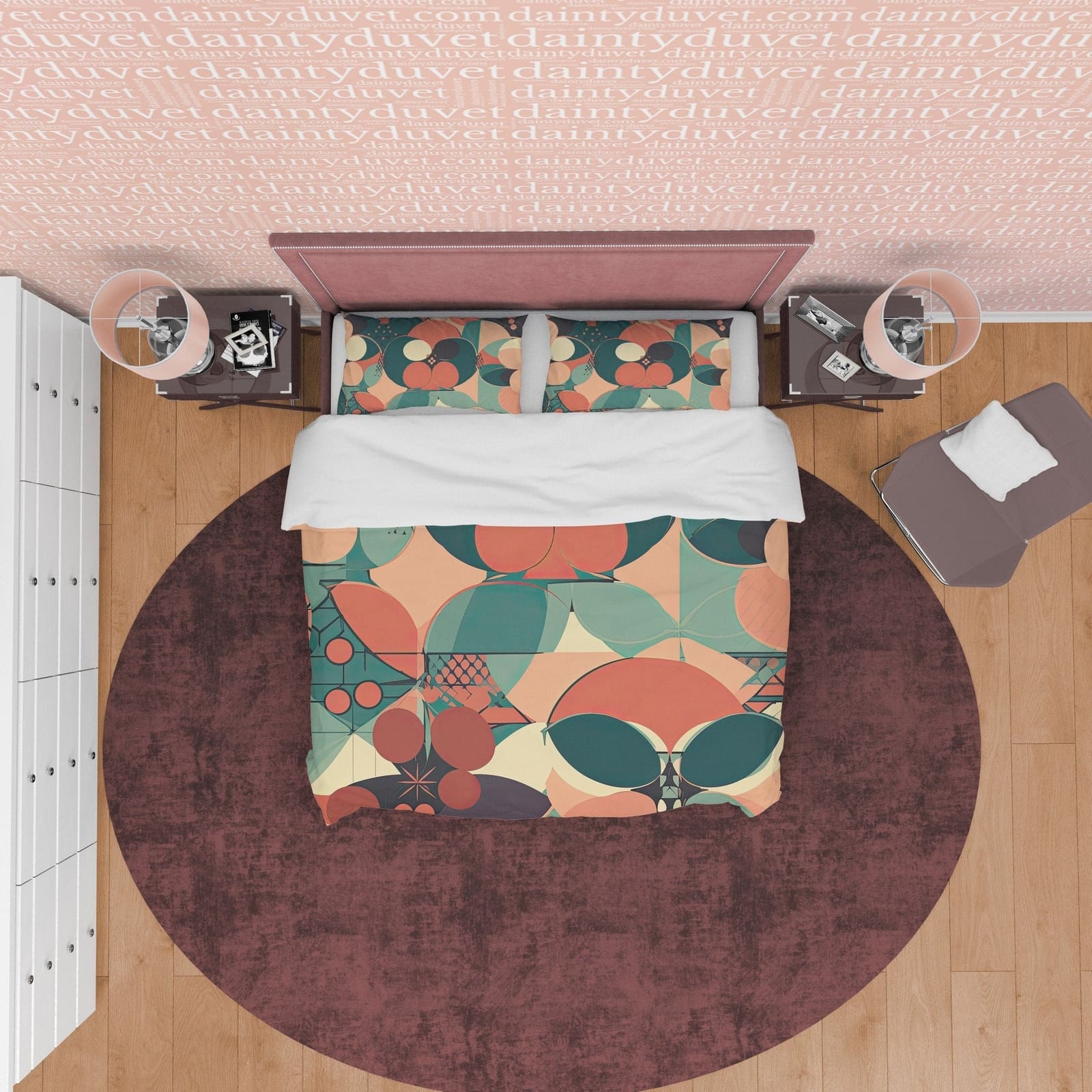 Geometric Retro Bedding Set, Autumn Color Duvet Cover, 70s Nostalgia Quilt Cover, Abstract Bedspread, Unique Bed Cover, Zi…