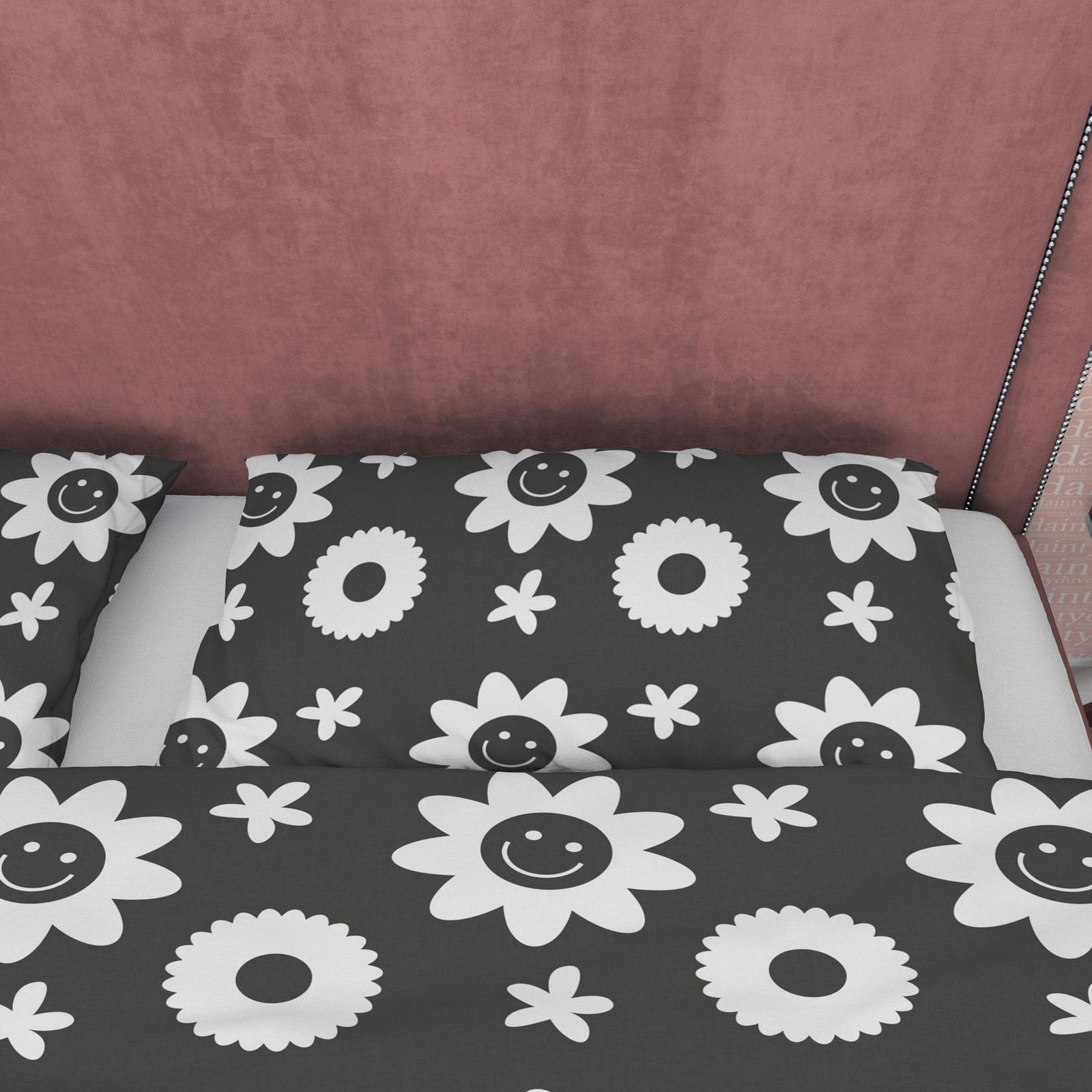 Geometric Simple Quilt Cover Black and White Duvet Cover Set, Smiley Flower Blanket Cover Floral Unique Bedspread, Retro P…