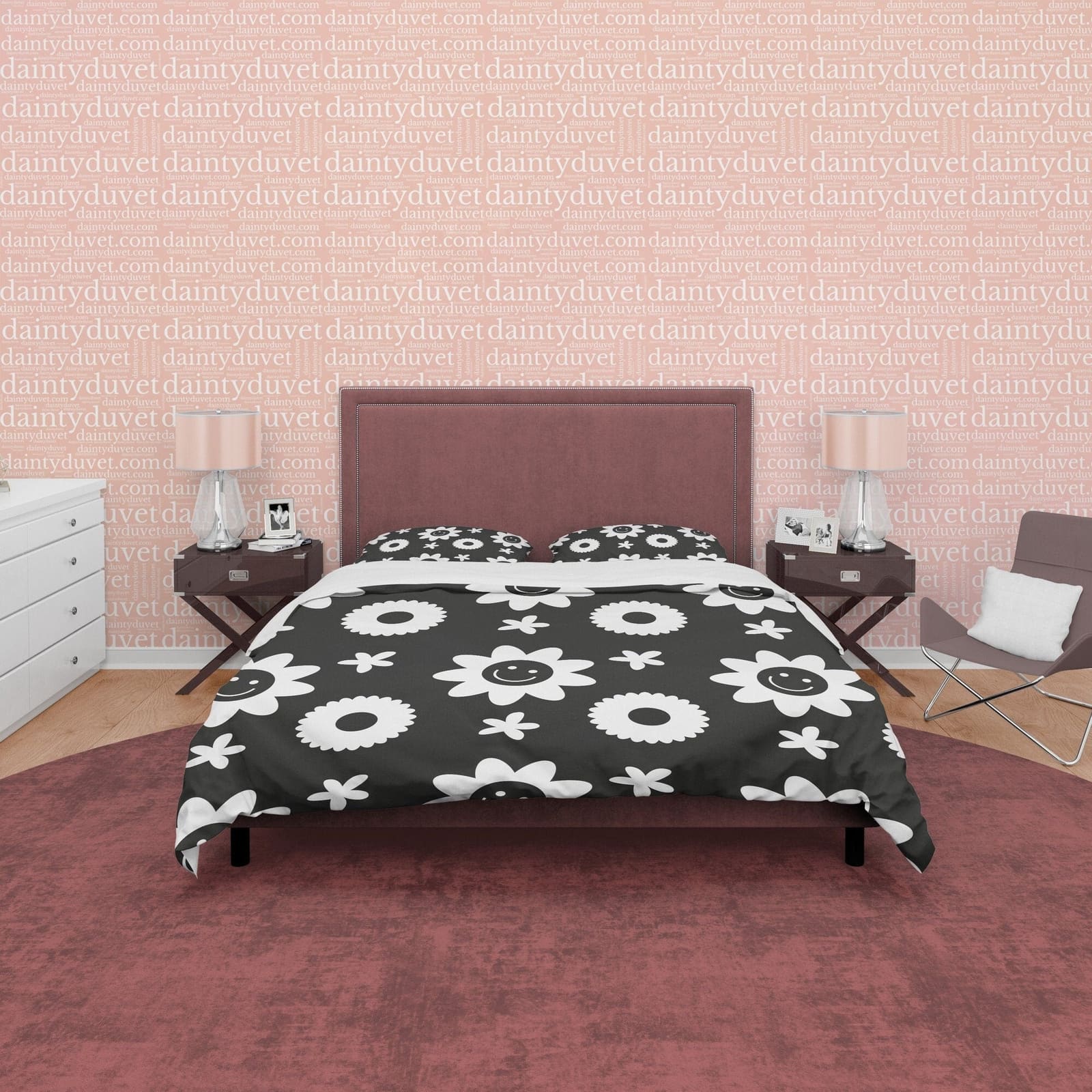 Geometric Simple Quilt Cover Black and White Duvet Cover Set, Smiley Flower Blanket Cover Floral Unique Bedspread, Retro P…