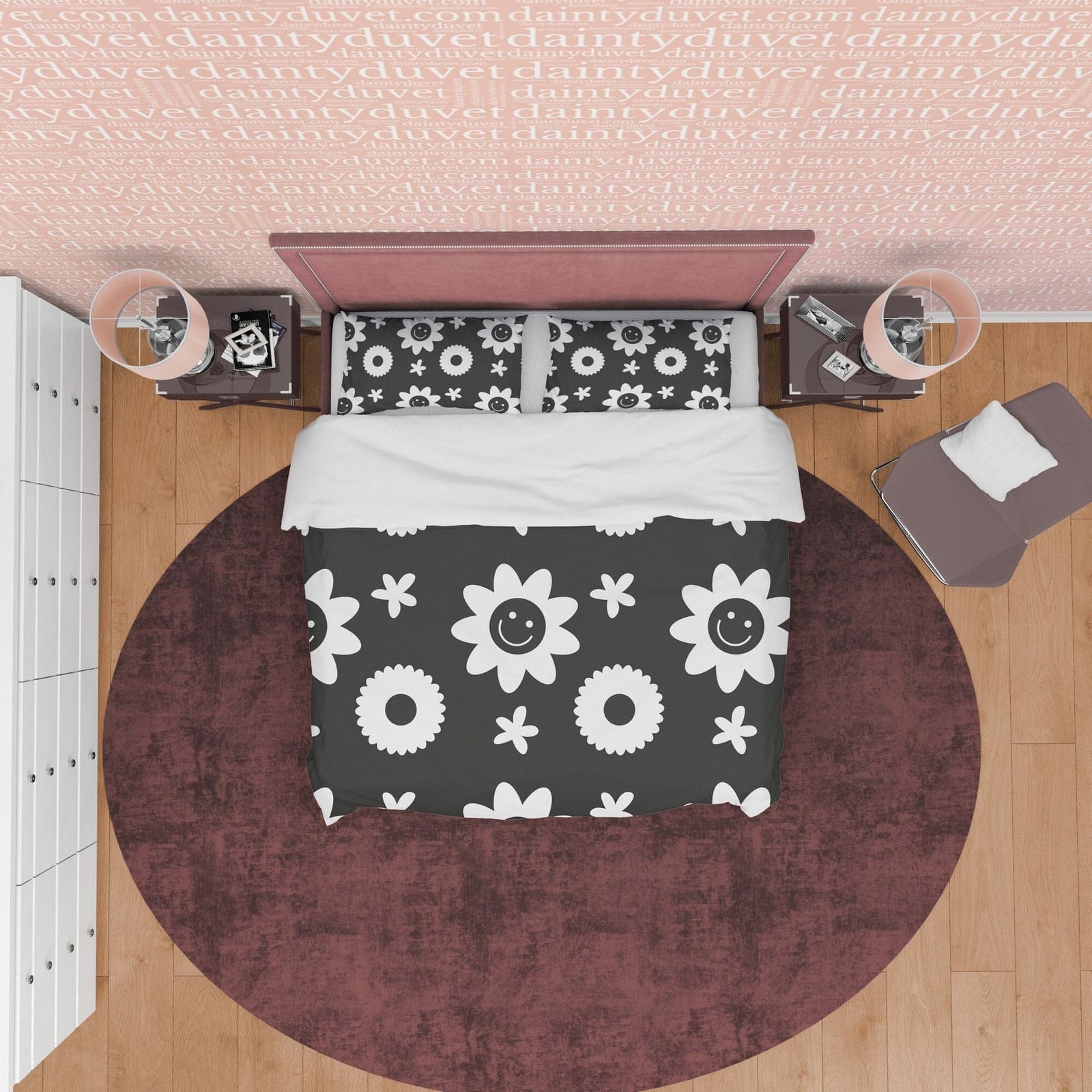 Geometric Simple Quilt Cover Black and White Duvet Cover Set, Smiley Flower Blanket Cover Floral Unique Bedspread, Retro P…