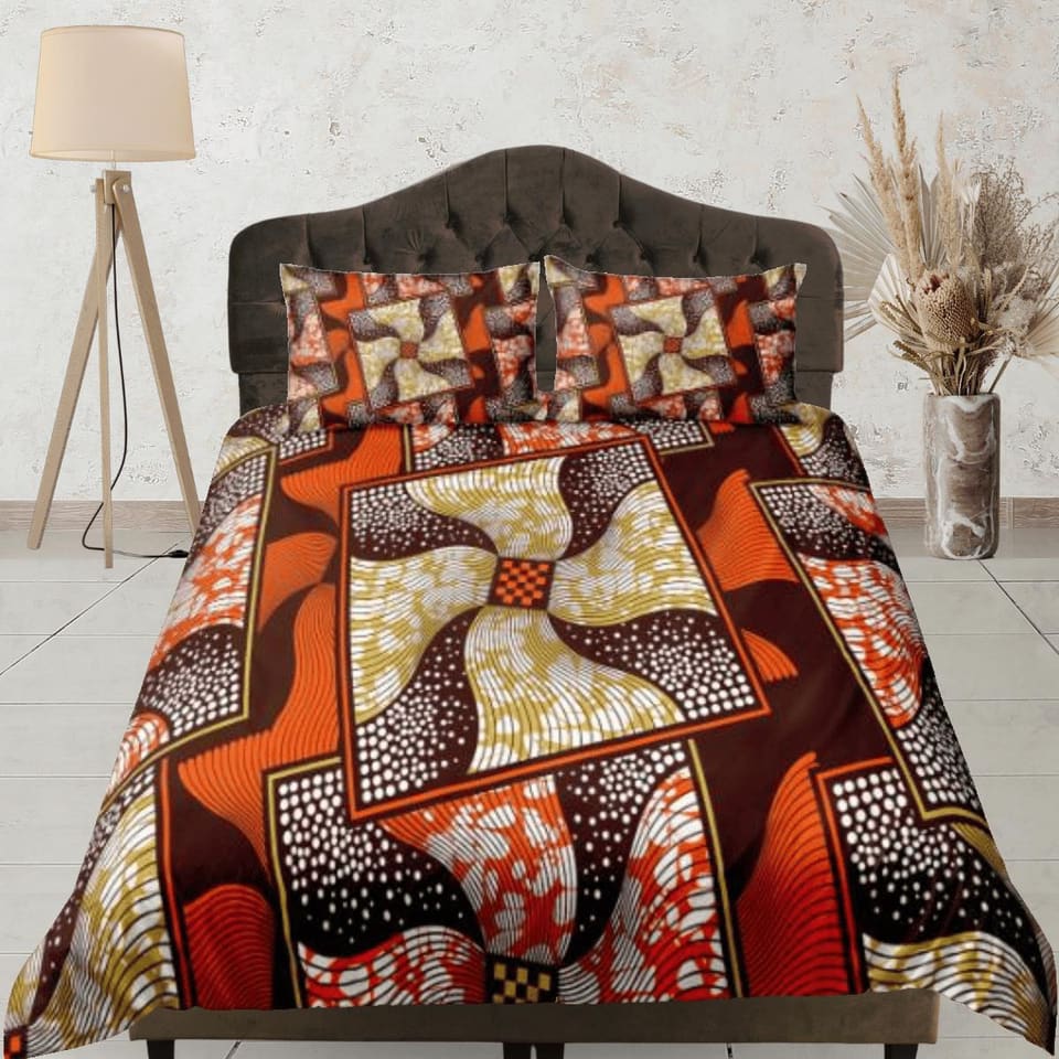 Geometric square waves african bedding set duvet cover, boho bedding, ethnic designs, afrocentric designer bedding, south…