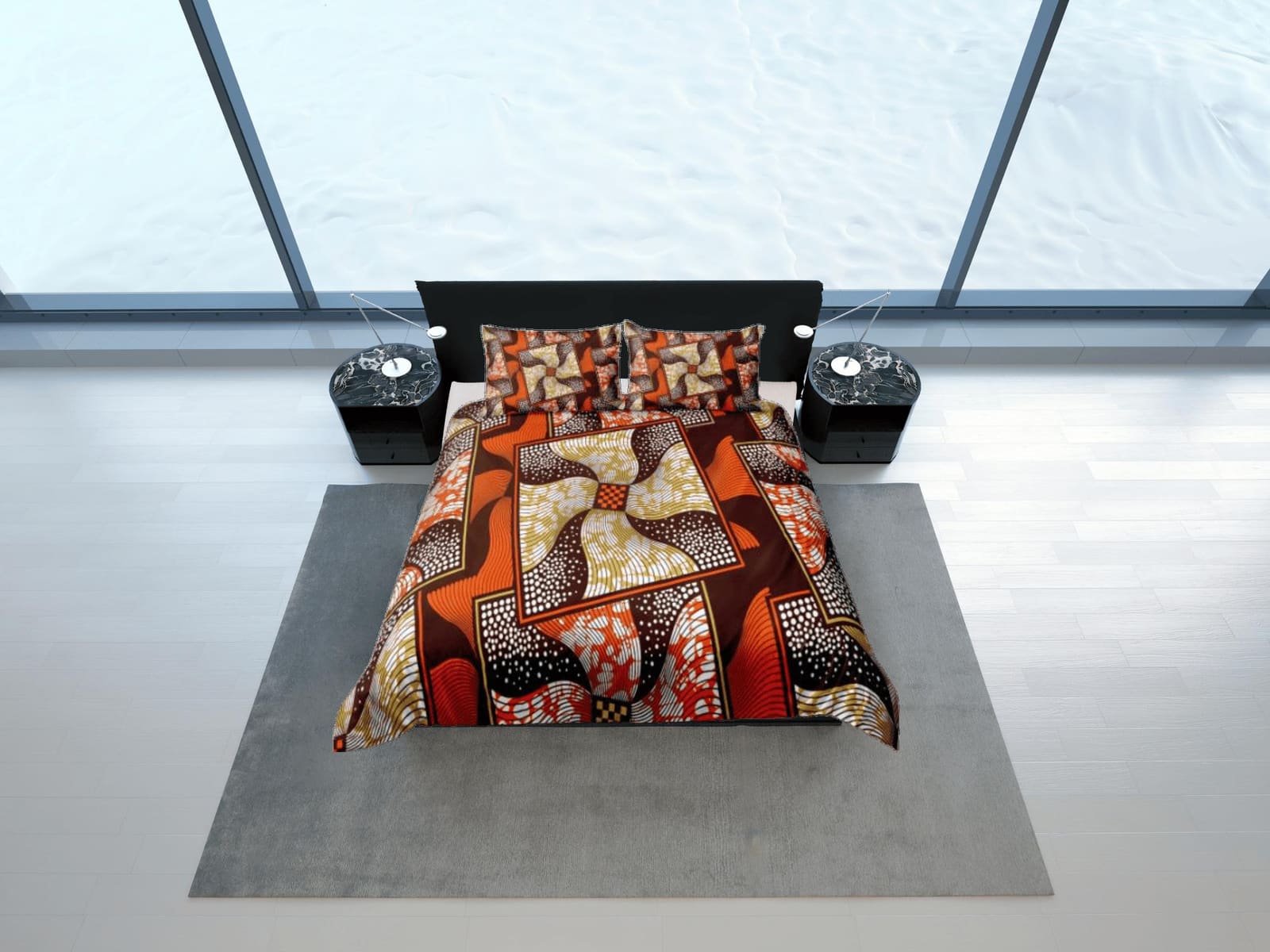 Geometric square waves african bedding set duvet cover, boho bedding, ethnic designs, afrocentric designer bedding, south…