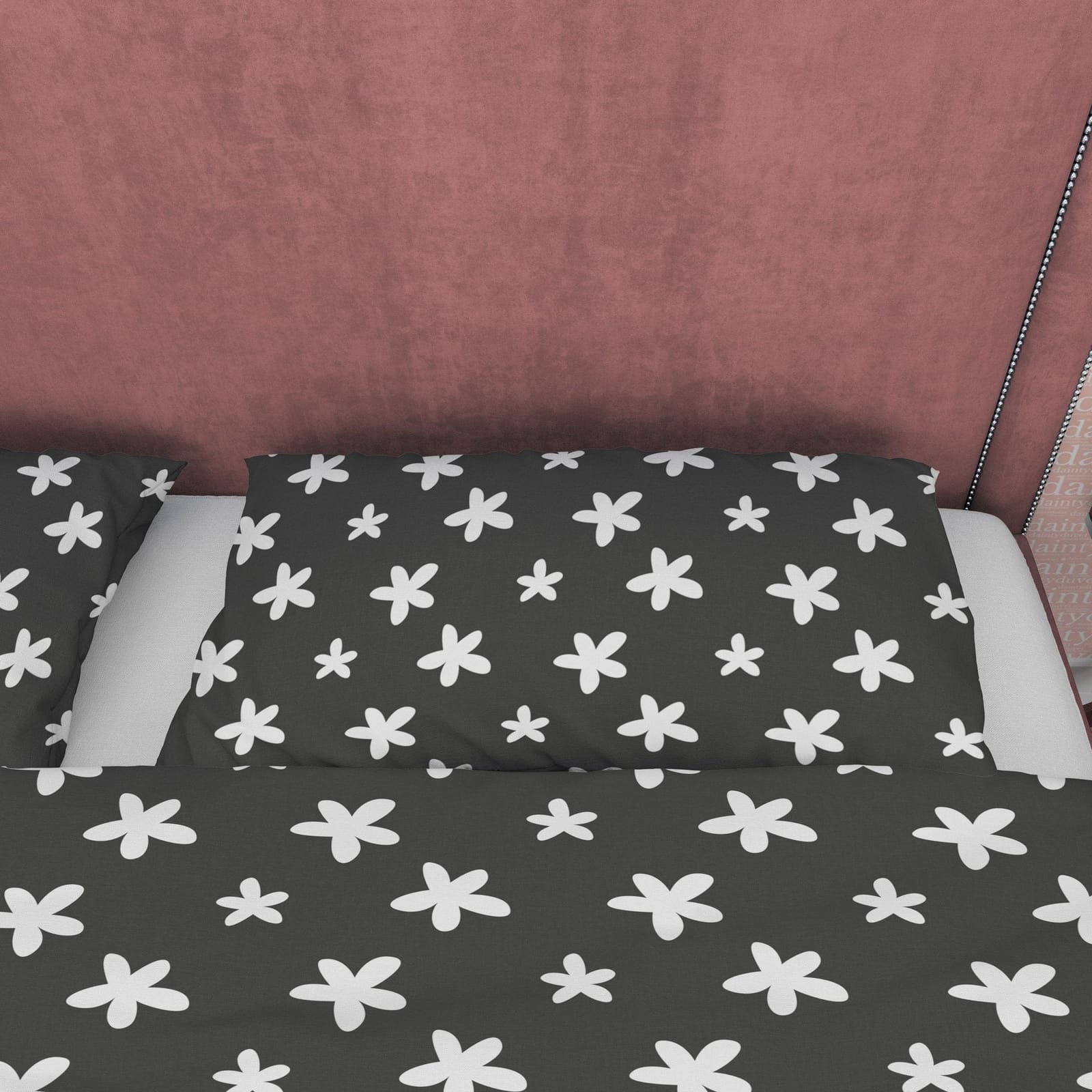Geometric Star Like Flower Duvet Cover Black and White Bedspread, Retro Printed Bedding Set, 90s Nostalgia Quilt Cover, Gr…