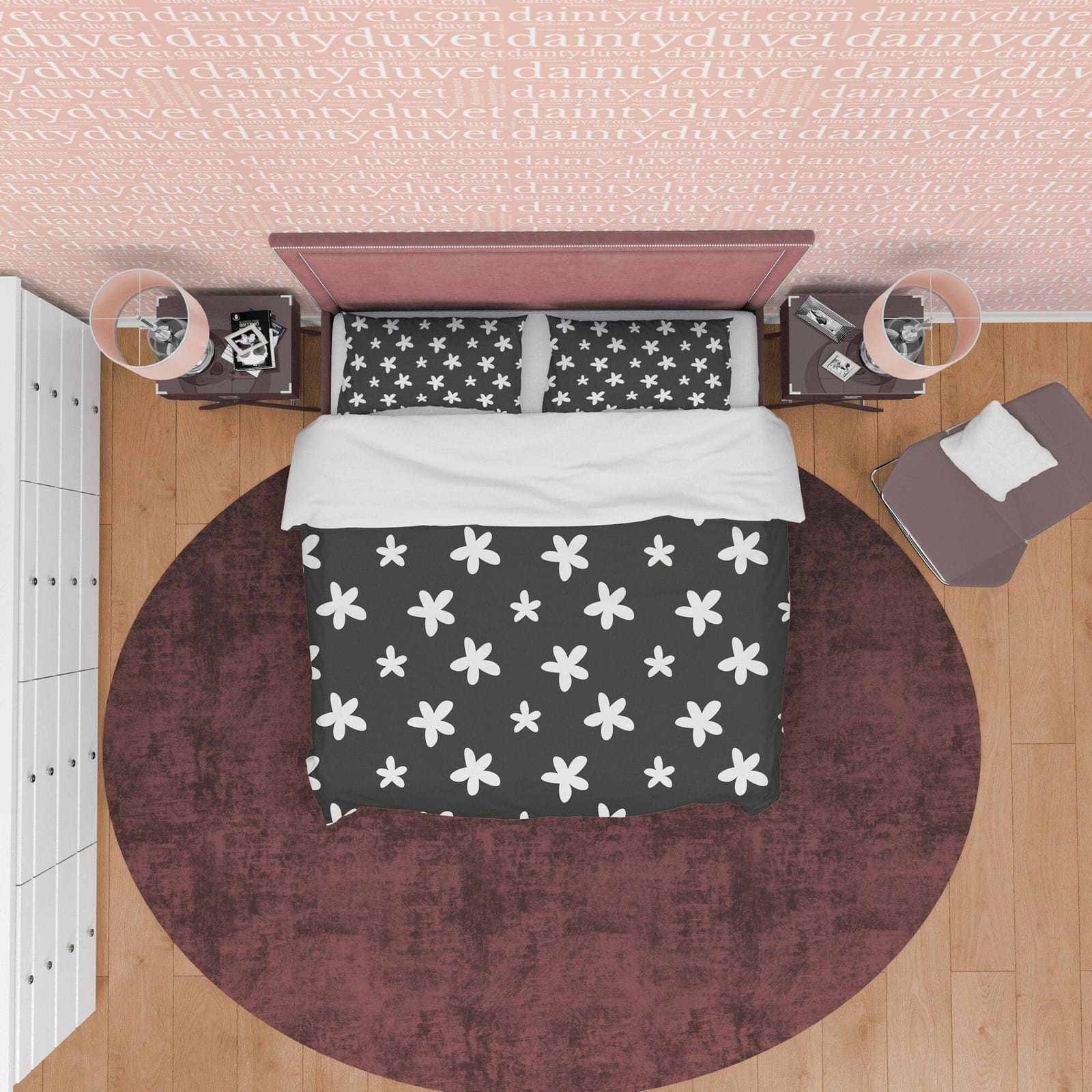 Geometric Star Like Flower Duvet Cover Black and White Bedspread, Retro Printed Bedding Set, 90s Nostalgia Quilt Cover, Gr…