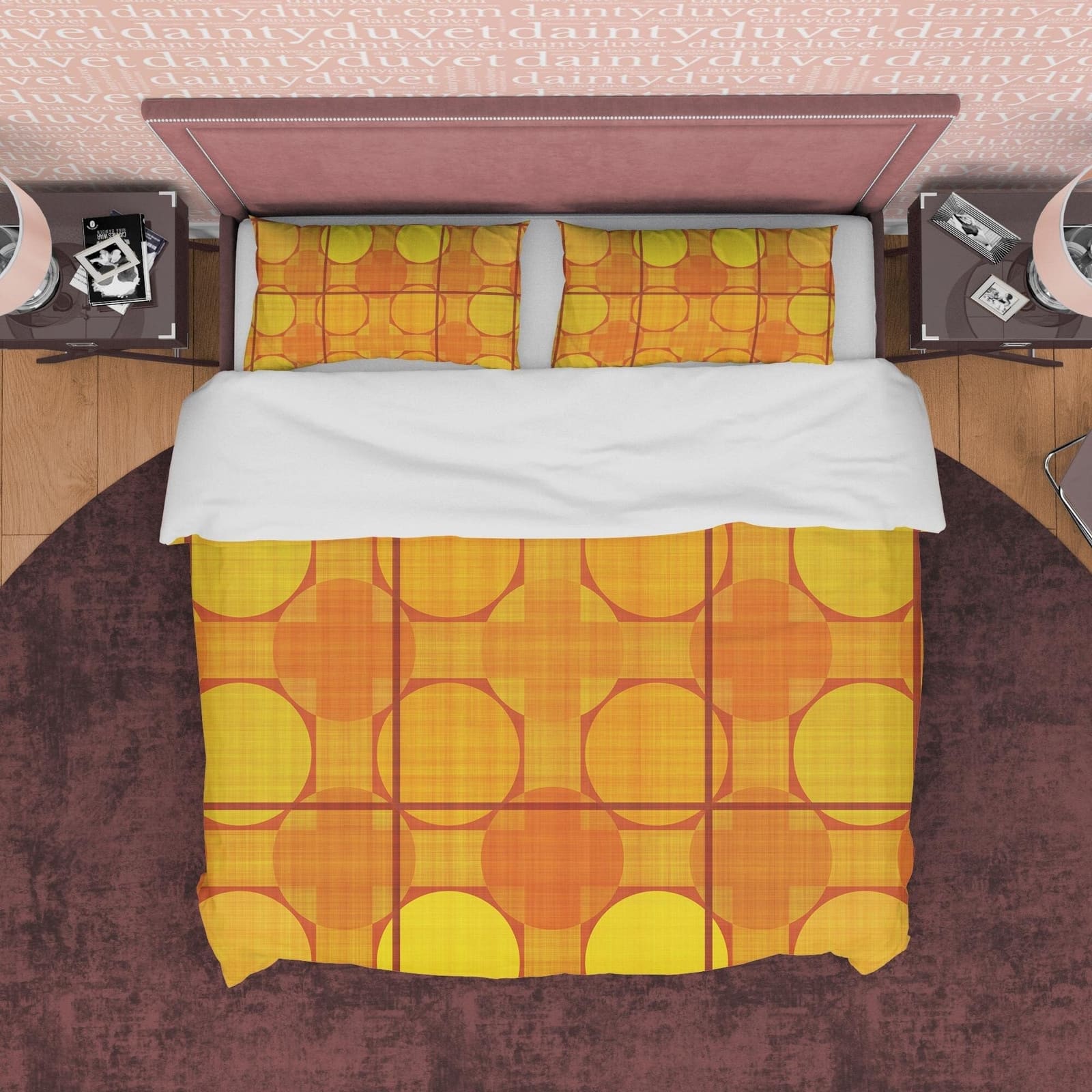 Geometric Yellow Orange Autumn Duvet Cover Fall Bedding Set, Boho Bedspread, Neutral Color Aesthetic Quilt Cover, Printed…