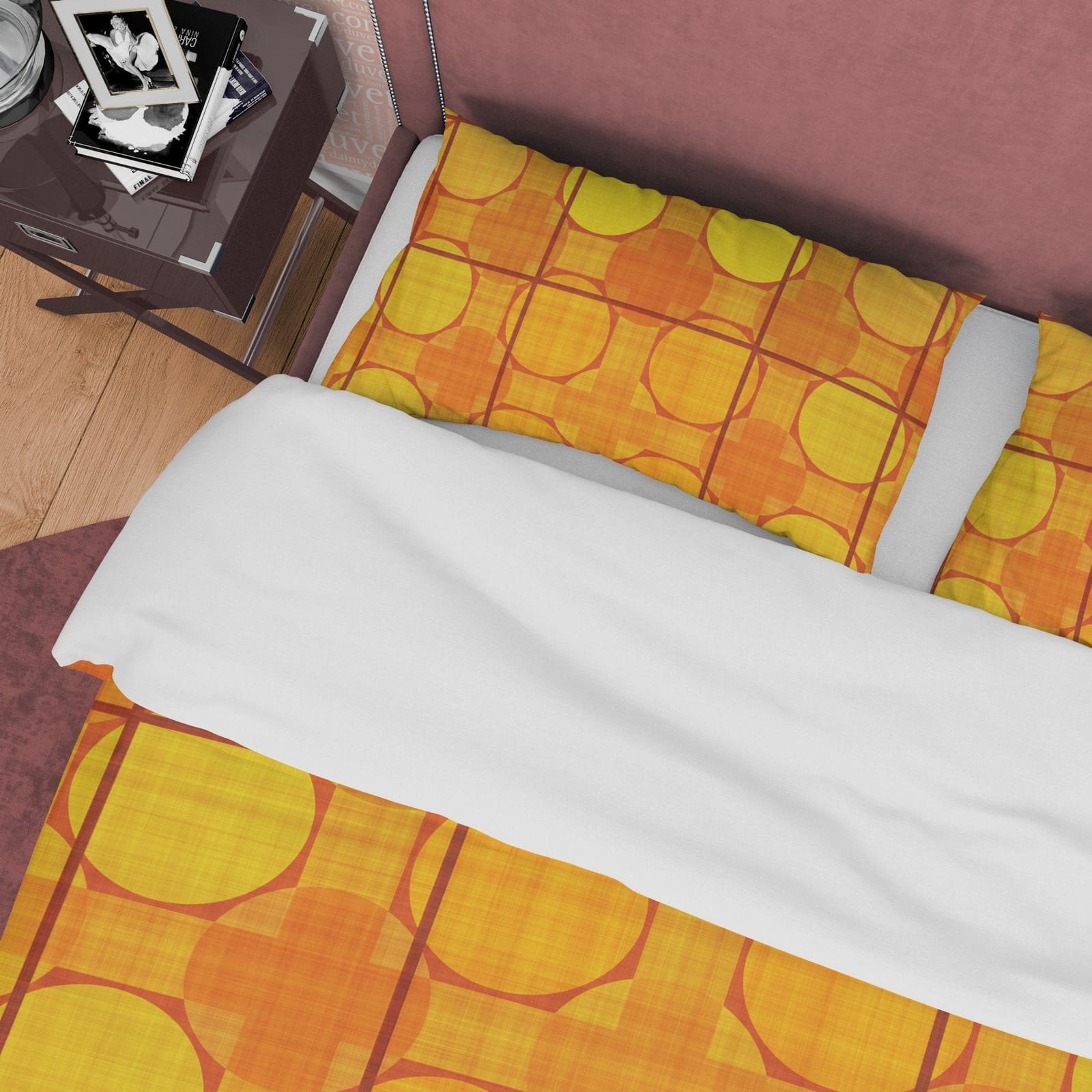 Geometric Yellow Orange Autumn Duvet Cover Fall Bedding Set, Boho Bedspread, Neutral Color Aesthetic Quilt Cover, Printed…