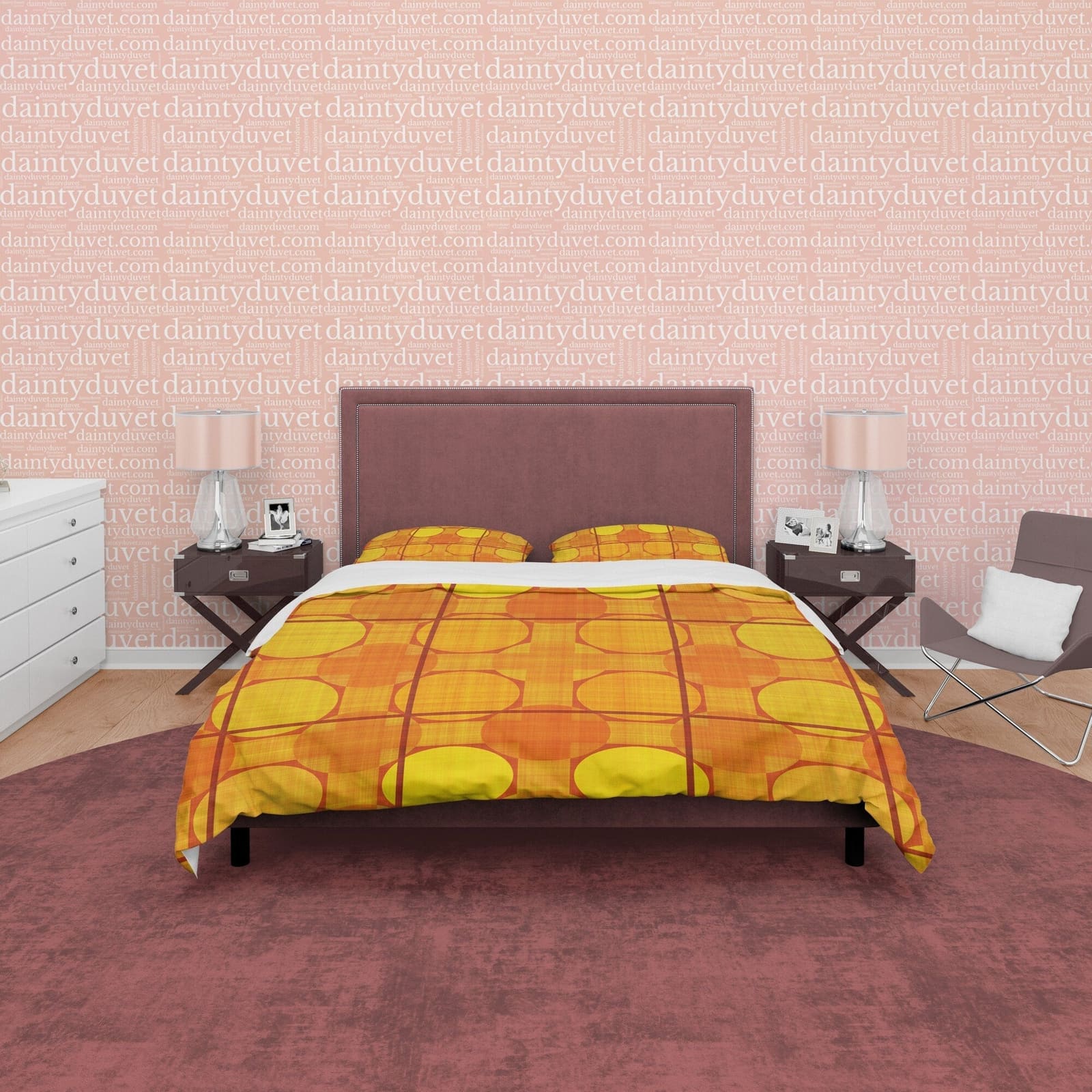 Geometric Yellow Orange Autumn Duvet Cover Fall Bedding Set, Boho Bedspread, Neutral Color Aesthetic Quilt Cover, Printed…