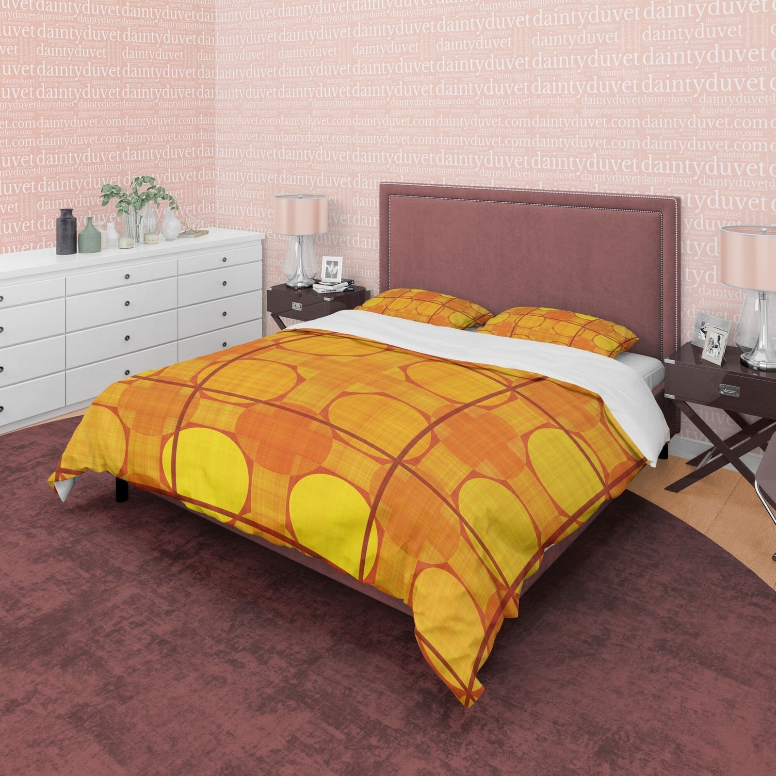 Geometric Yellow Orange Autumn Duvet Cover Fall Bedding Set, Boho Bedspread, Neutral Color Aesthetic Quilt Cover, Printed…
