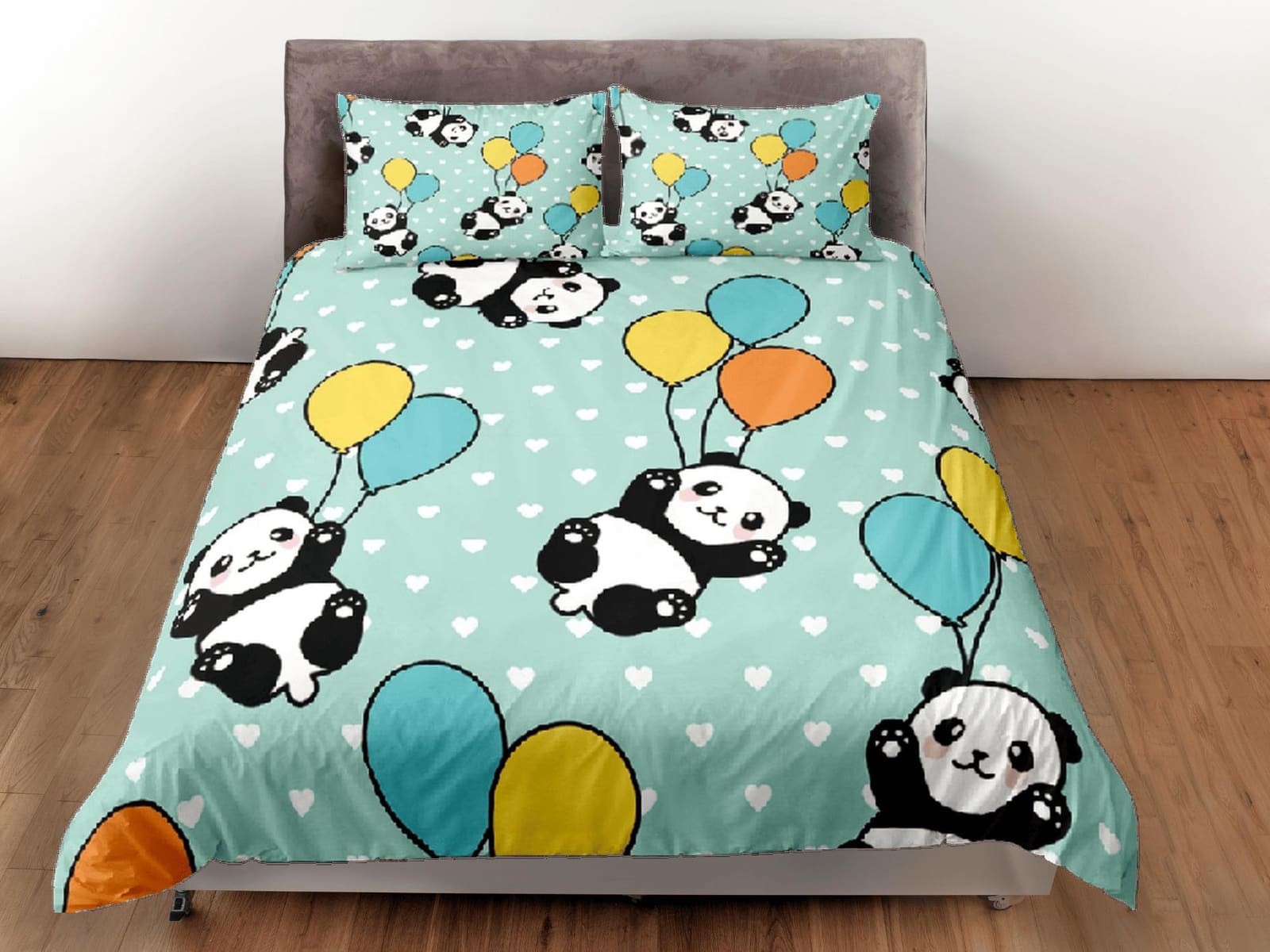Gift for Panda Lovers Duvet Cover Set Bedspread, Kids Bedding with Pillowcase
