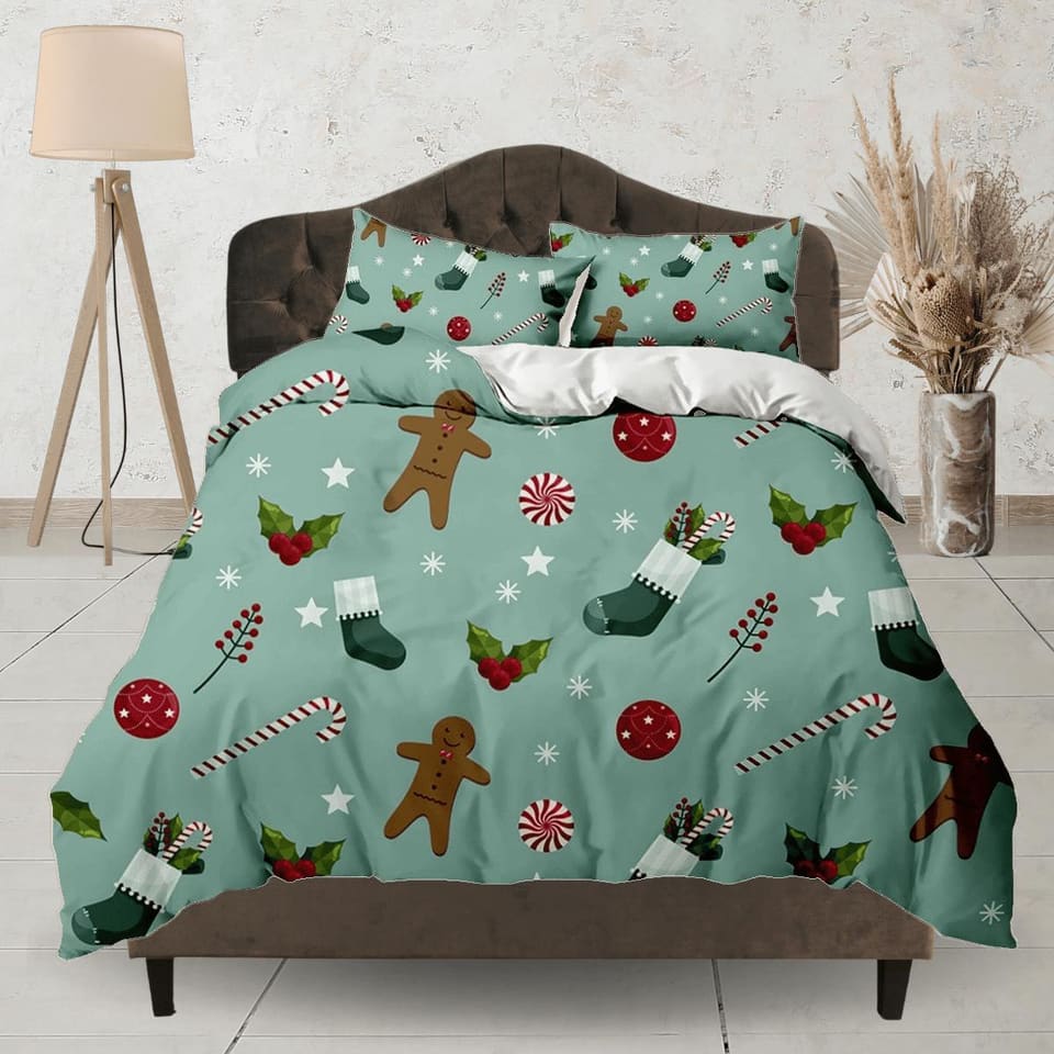 Gingerbread Christmas bedding & pillowcase holiday gift duvet cover king queen full twin toddler bedding baby Christmas fa…