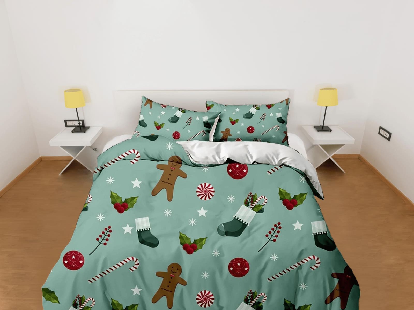 Gingerbread Christmas bedding & pillowcase holiday gift duvet cover king queen full twin toddler bedding baby Christmas fa…