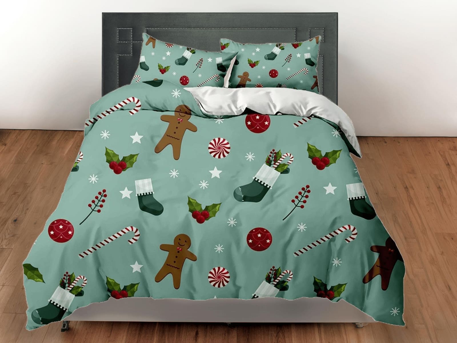 Gingerbread Christmas bedding & pillowcase holiday gift duvet cover king queen full twin toddler bedding baby Christmas fa…