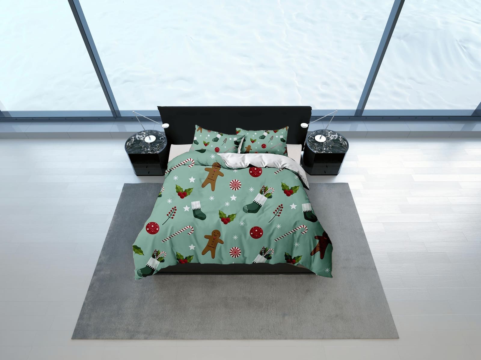 Gingerbread Christmas bedding & pillowcase holiday gift duvet cover king queen full twin toddler bedding baby Christmas fa…