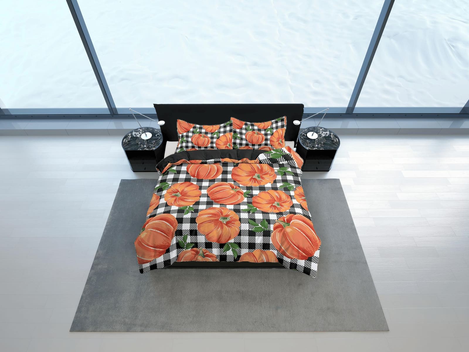 Gingham plaid pumpkin halloween full size bedding & pillowcase, check duvet cover set dorm bedding, nursery toddler beddin…