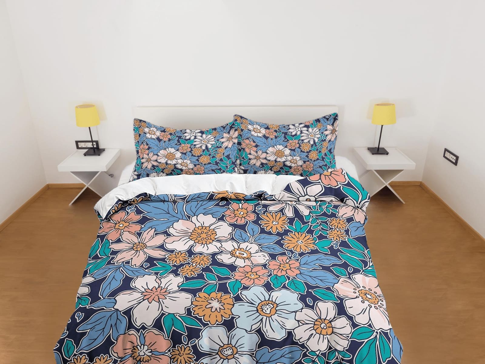 Girly floral blue duvet cover colorful bedding, teen girl bedroom, baby girl crib bedding boho maximalist bedspread aesthe…