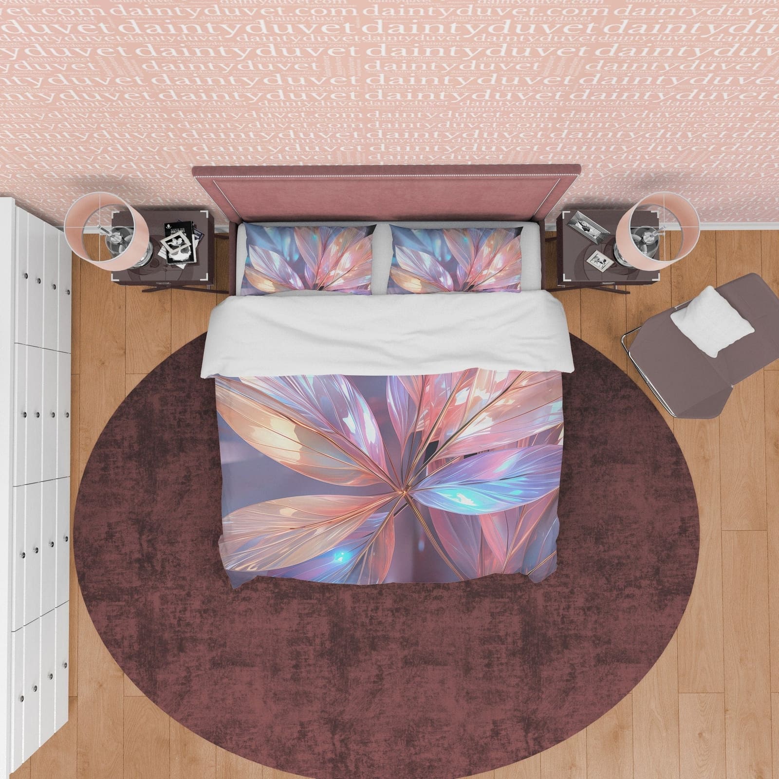 Glass Leaf Shiny Colorful Bedding Set Boho Duvet Cover, Holographic Plant Quilt Cover, Moonstone Inspired Bedspread, Galax…