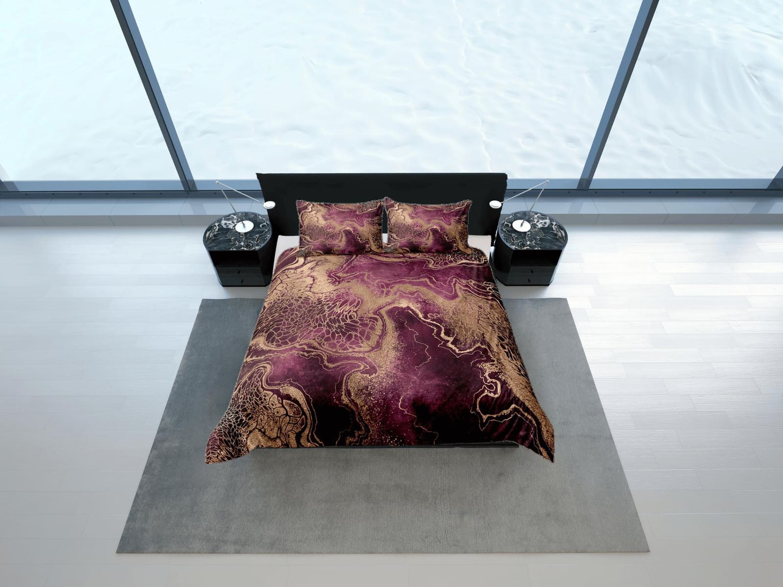 Gold Marble Swirl Violet Duvet Cover Set Colorful Bedspread, Dorm Bedding & Pillowcase, King Duvet Cover Full, Comforter Q…