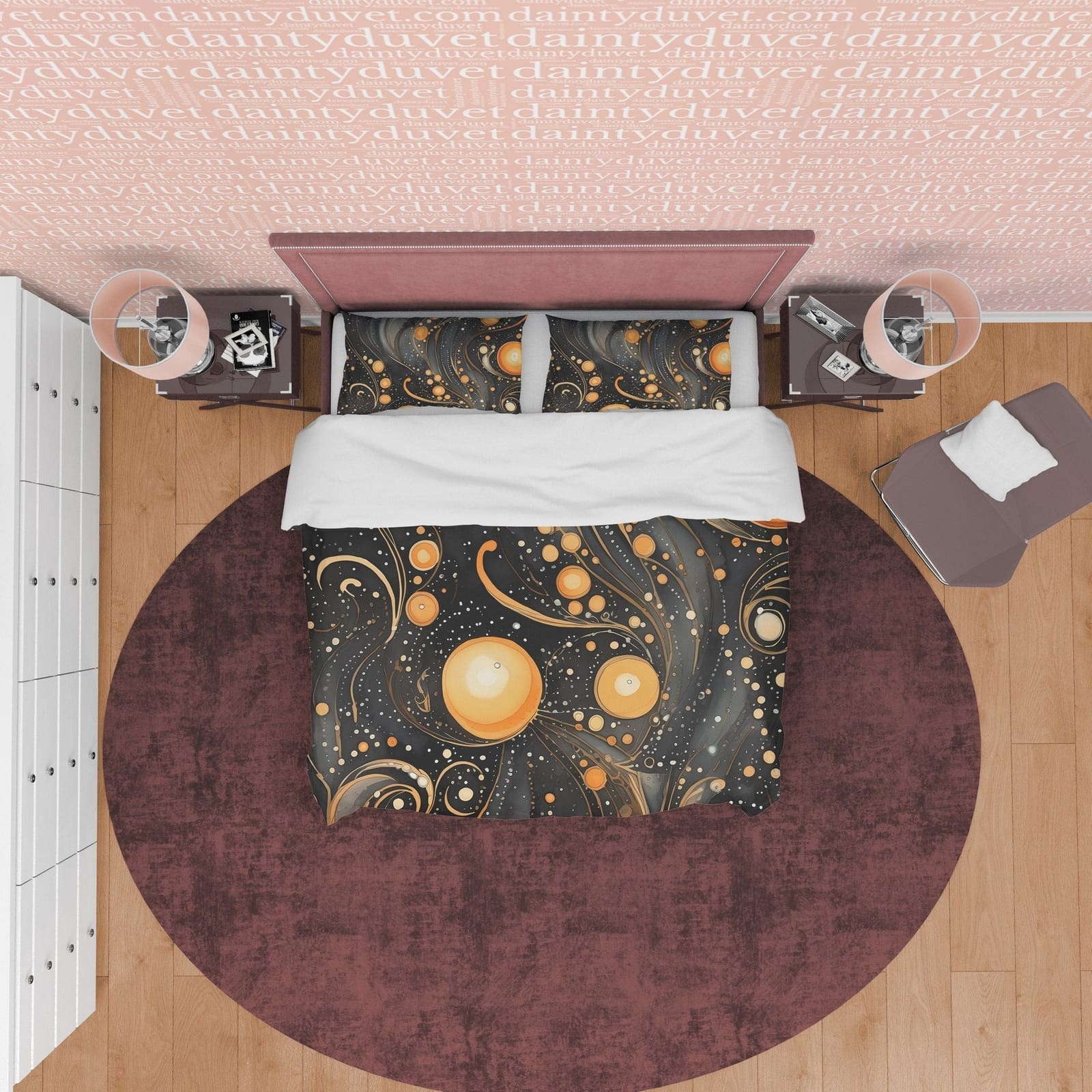 Goth Mystical Black Duvet Cover Set Orange Orbs, Aesthetic Bedding Quilt Cover Pillowcase, Halloween Room Decor, Black and…