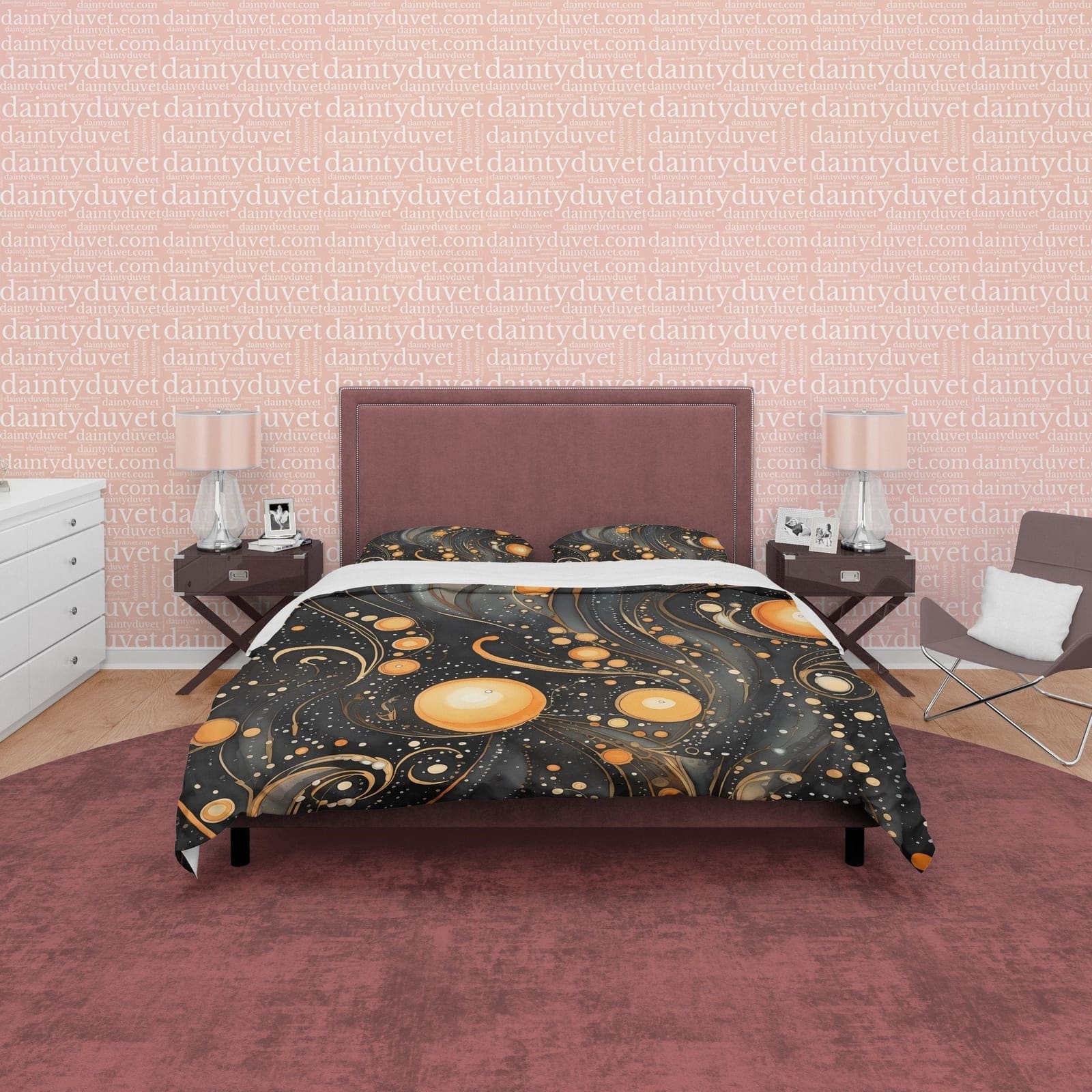 Goth Mystical Black Duvet Cover Set Orange Orbs, Aesthetic Bedding Quilt Cover Pillowcase, Halloween Room Decor, Black and…