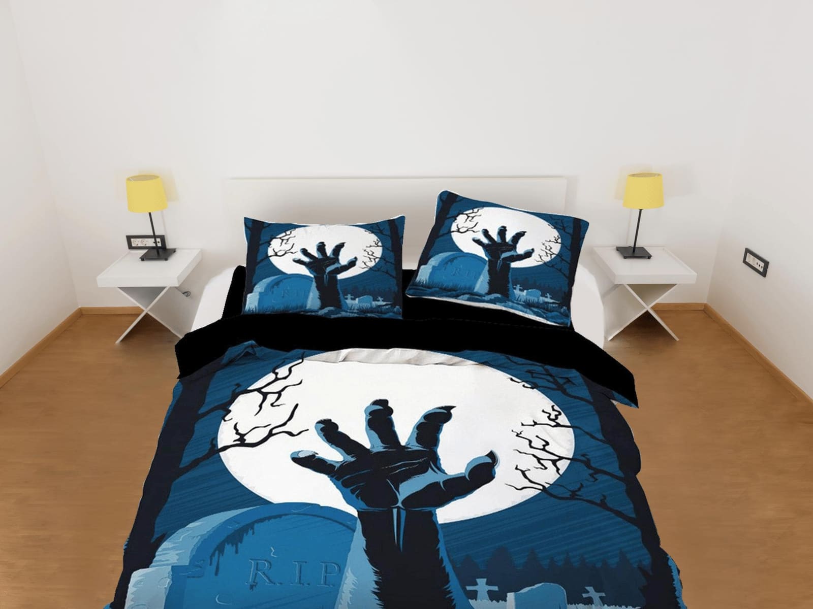 Graveyard zombie awakening hands halloween full size bedding & pillowcase, duvet cover set dorm bedding, toddler bedding,…