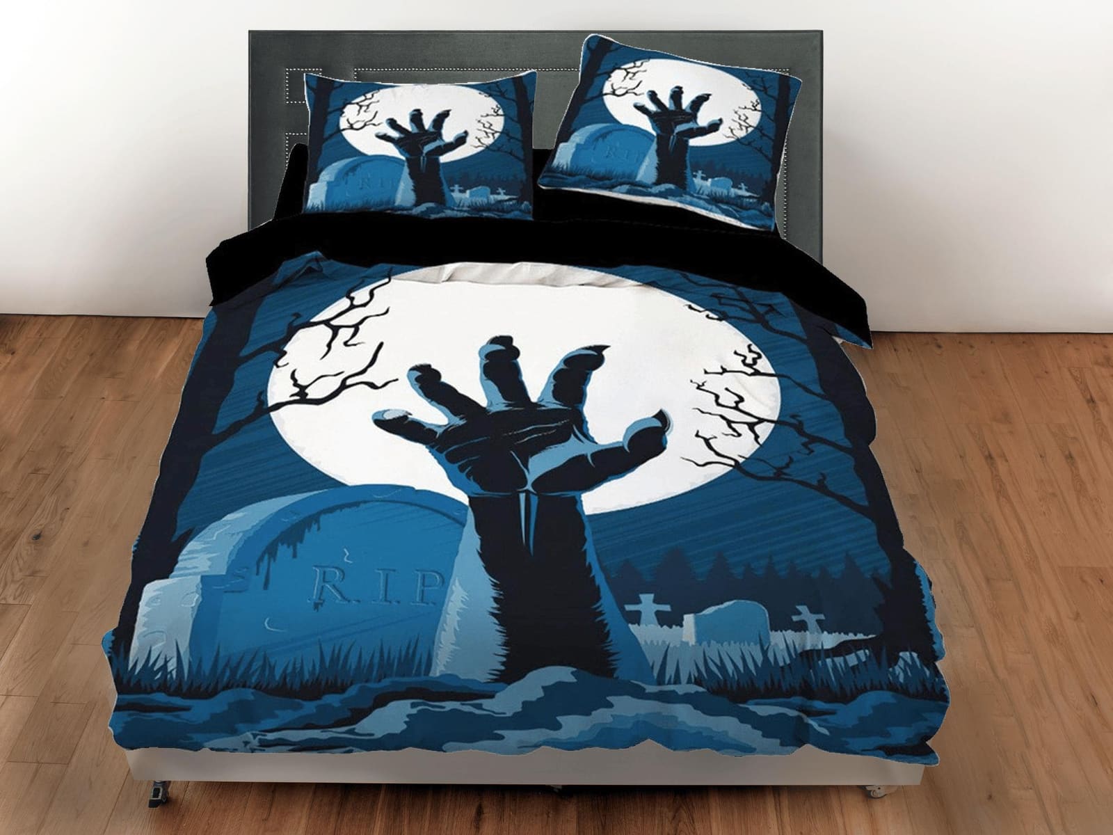 Graveyard zombie awakening hands halloween full size bedding & pillowcase, duvet cover set dorm bedding, toddler bedding,…