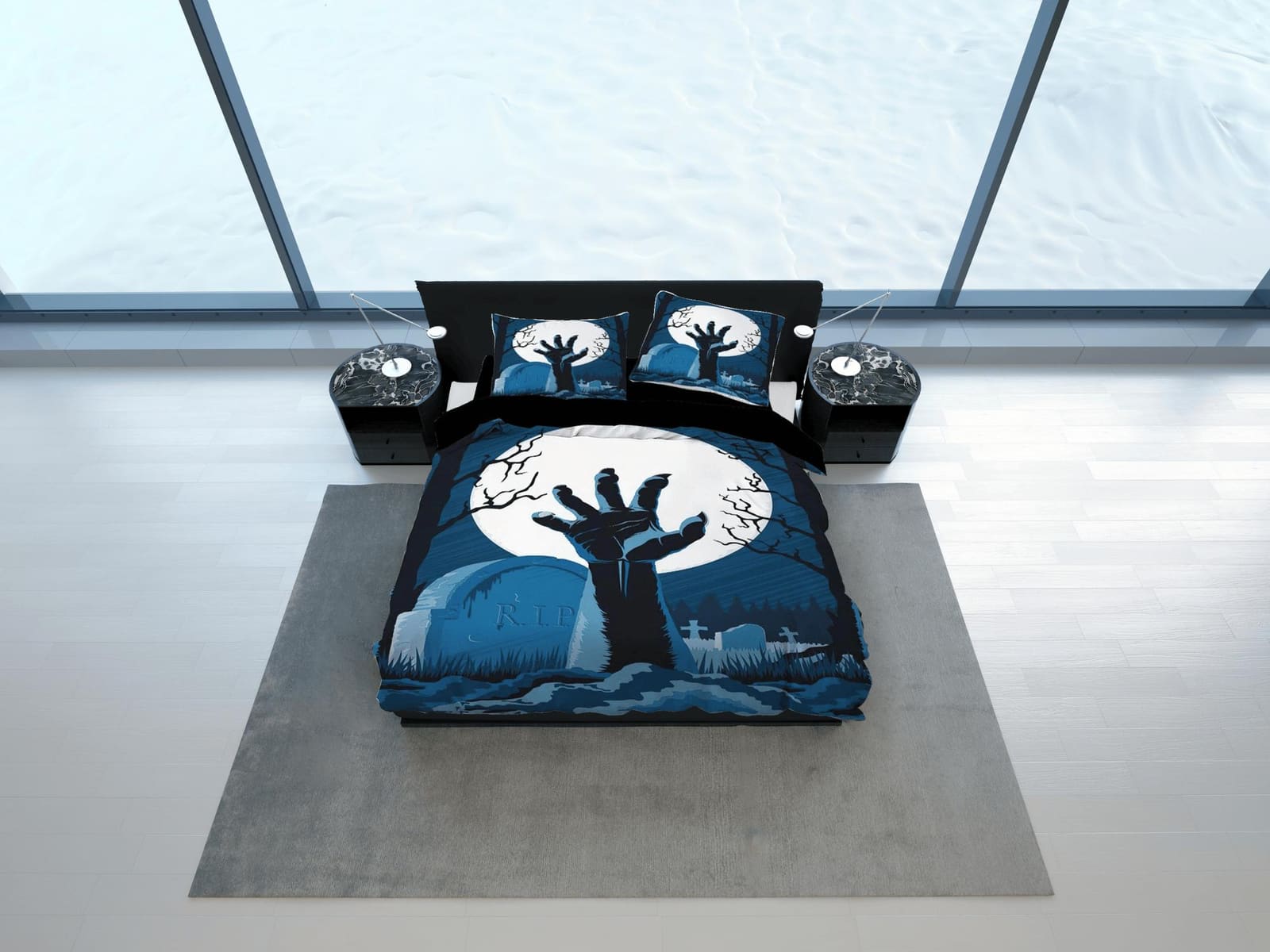 Graveyard zombie awakening hands halloween full size bedding & pillowcase, duvet cover set dorm bedding, toddler bedding,…