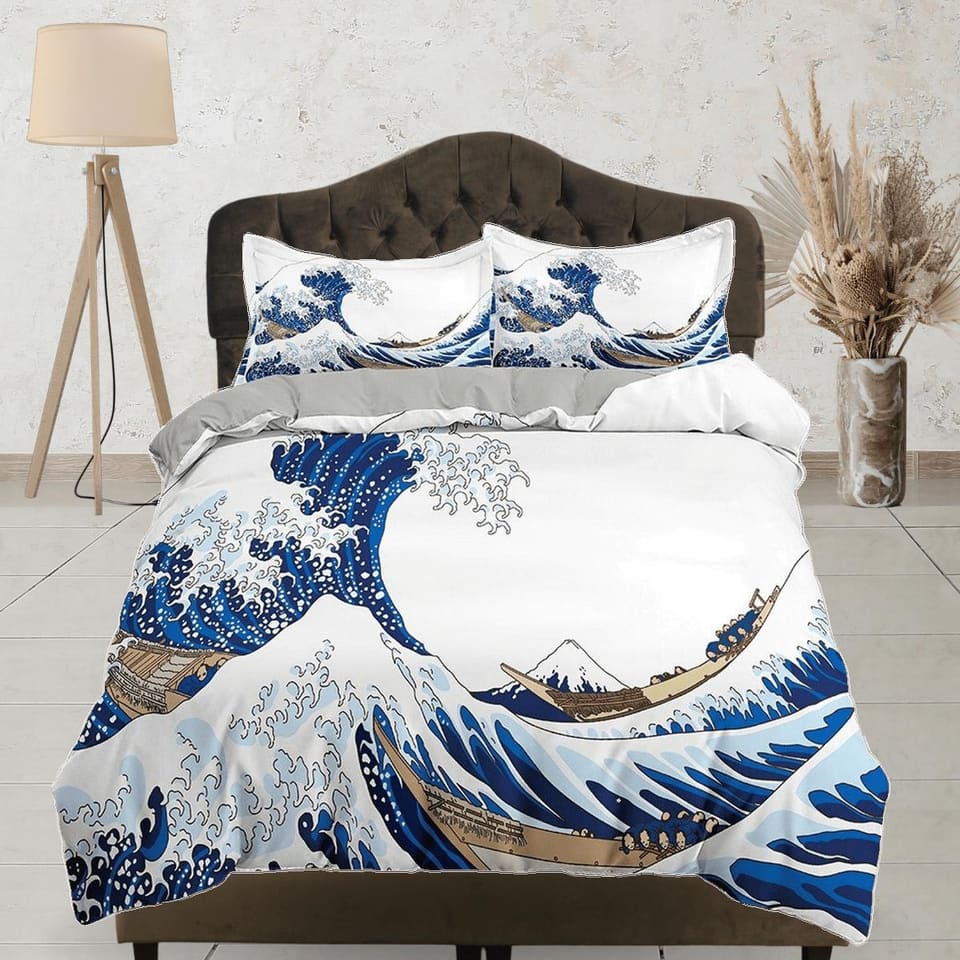 Great Wave Bedding, Japanese Bedding, Japanese Art Duvet Cover Set, Bed Coverlet, Aesthetic Duvet Cover King Queen Full Tw…