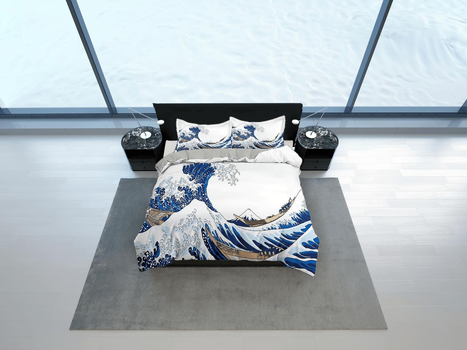 Great Wave Bedding, Japanese Bedding, Japanese Art Duvet Cover Set, Bed Coverlet, Aesthetic Duvet Cover King Queen Full Tw…