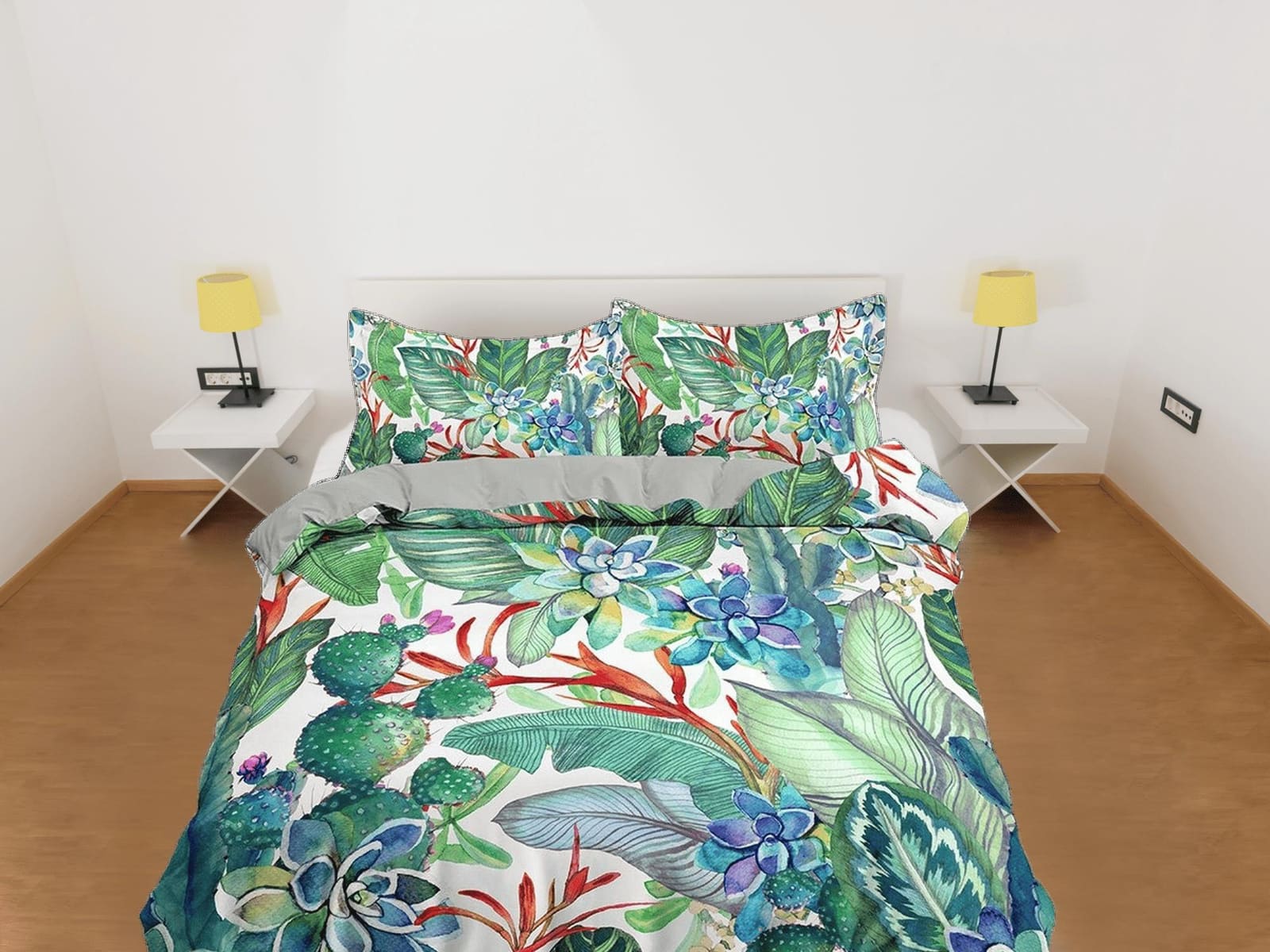 Green bedding succulents duvet cover queen, king, boho duvet, designer bedding, aesthetic bedding, maximalist full size be…