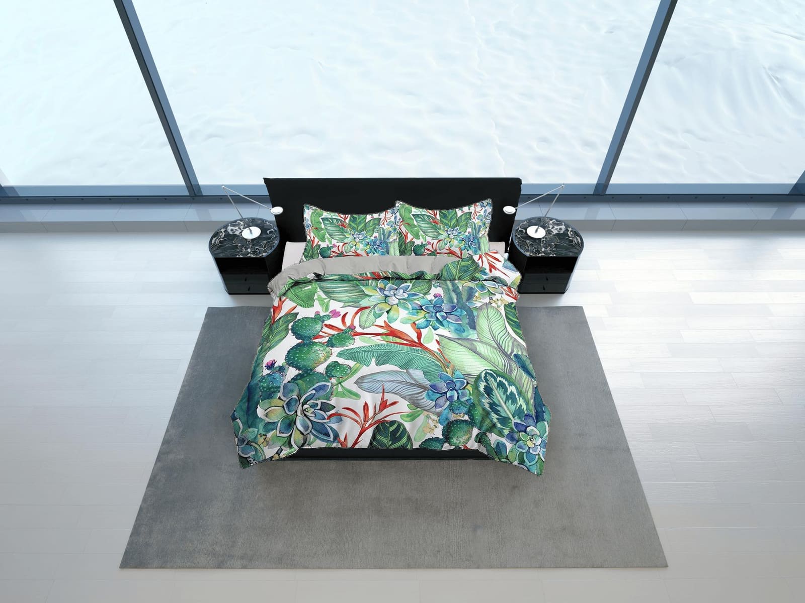 Green bedding succulents duvet cover queen, king, boho duvet, designer bedding, aesthetic bedding, maximalist full size be…