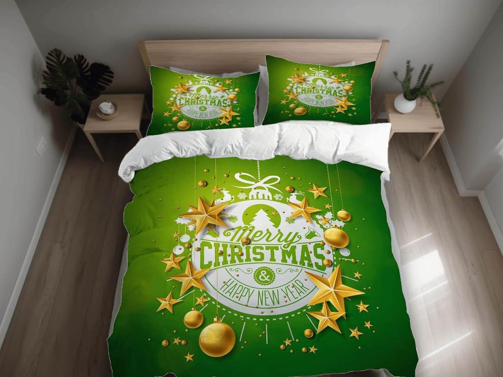 Green Christmas bauble bedding & pillowcase holiday gift duvet cover king queen full twin toddler bedding baby Christmas f…