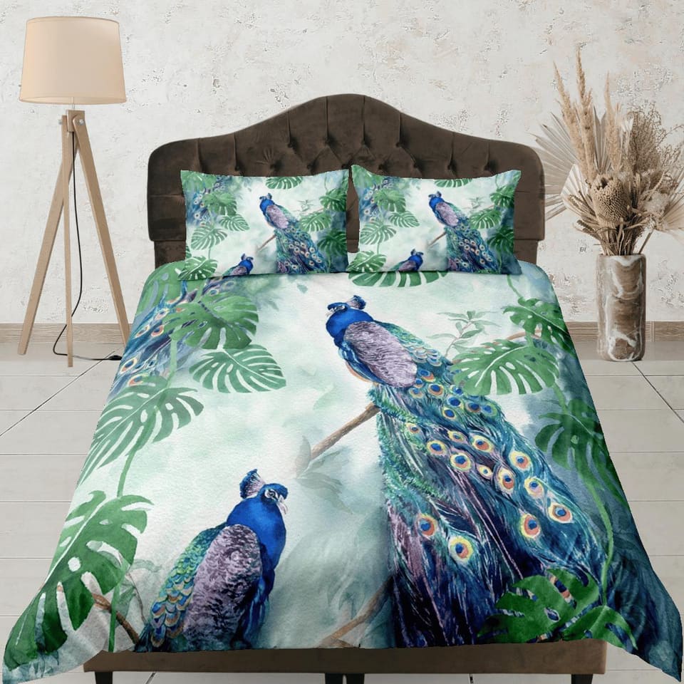 green duvet peacock decor aesthetic bedding set full, luxury duvet cover queen, king, boho duvet, designer bedding, maxima…